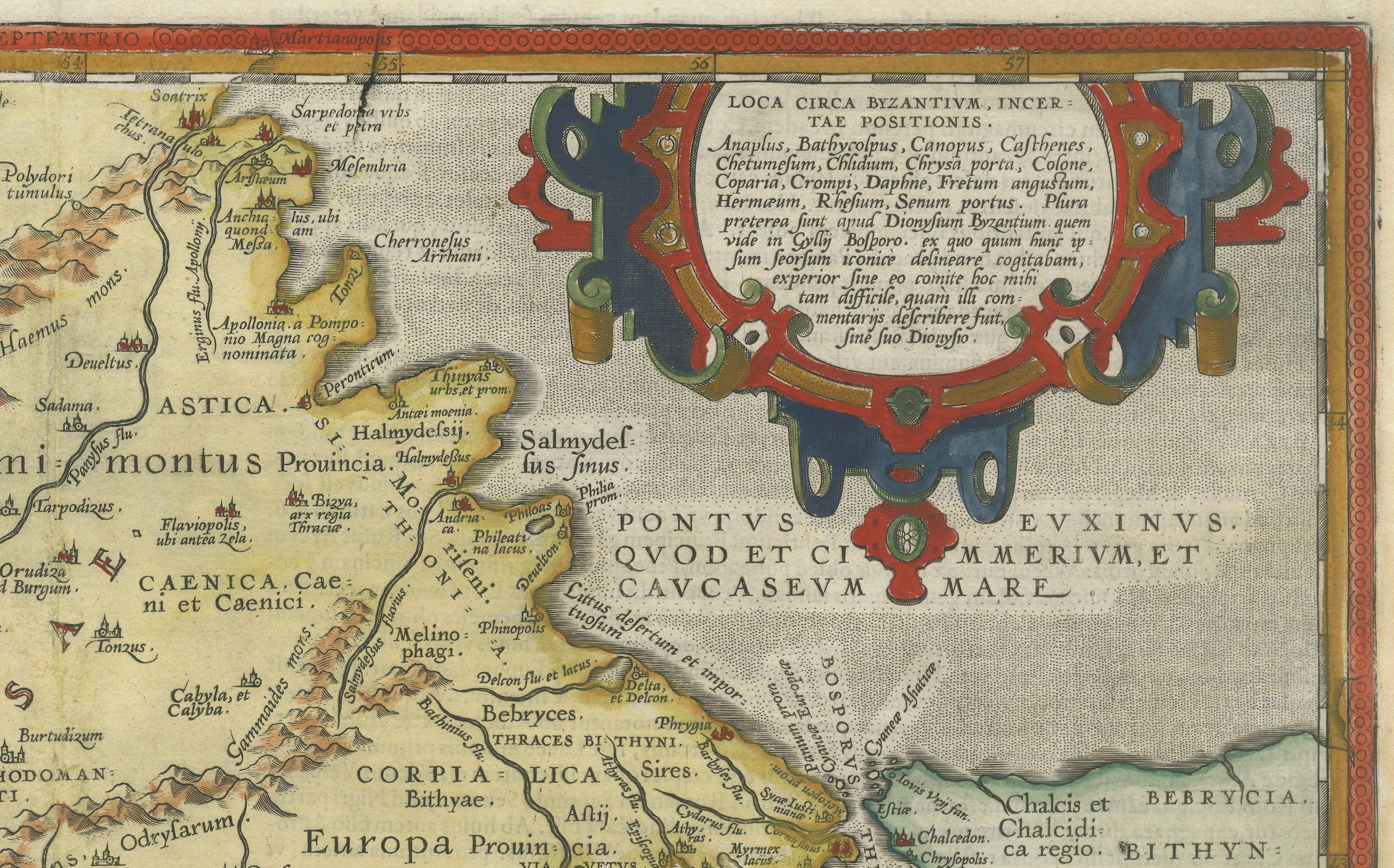 Papier Thraciae Veteris Typus - Carte Ortelius de 1618 de l'ancienne Thrace avec couleurs à la main en vente