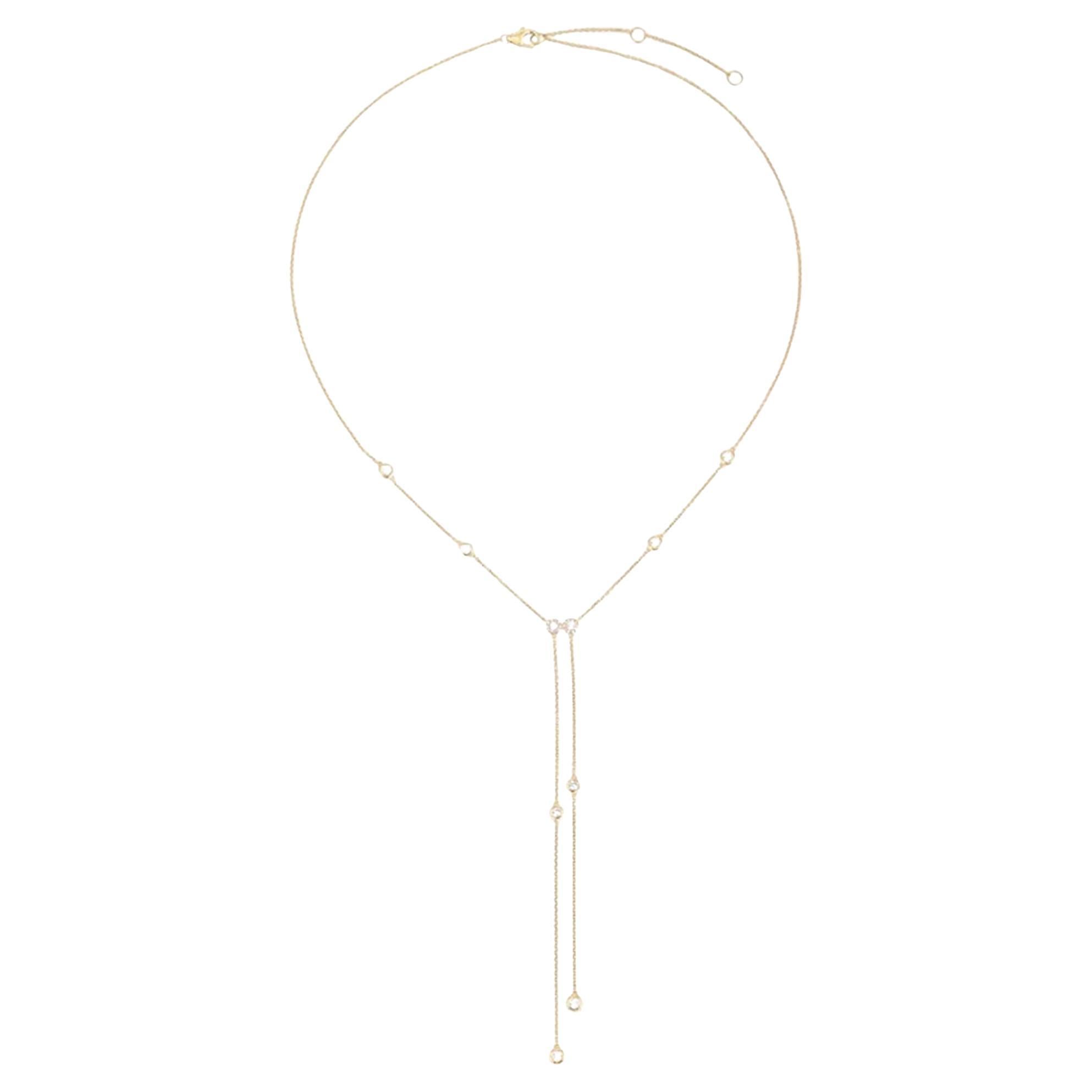 0.50ct Full-Cut Diamond Thread 14K Yellow Gold Lariat Necklace For Sale