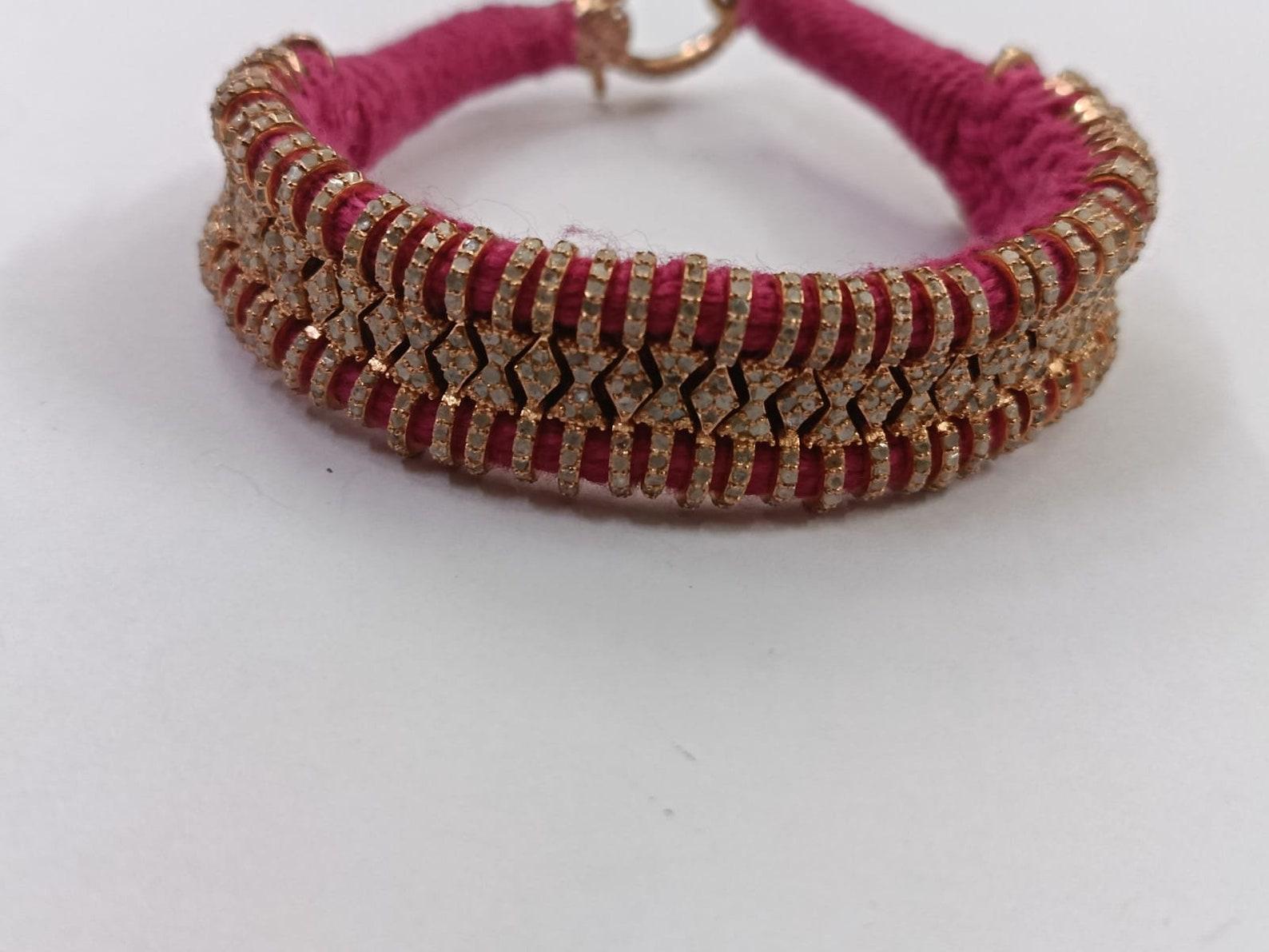 Art Deco Thread Macrame Bracelet Pave Diamond Bracelet 925 Sterling Silver Handmade Item For Sale