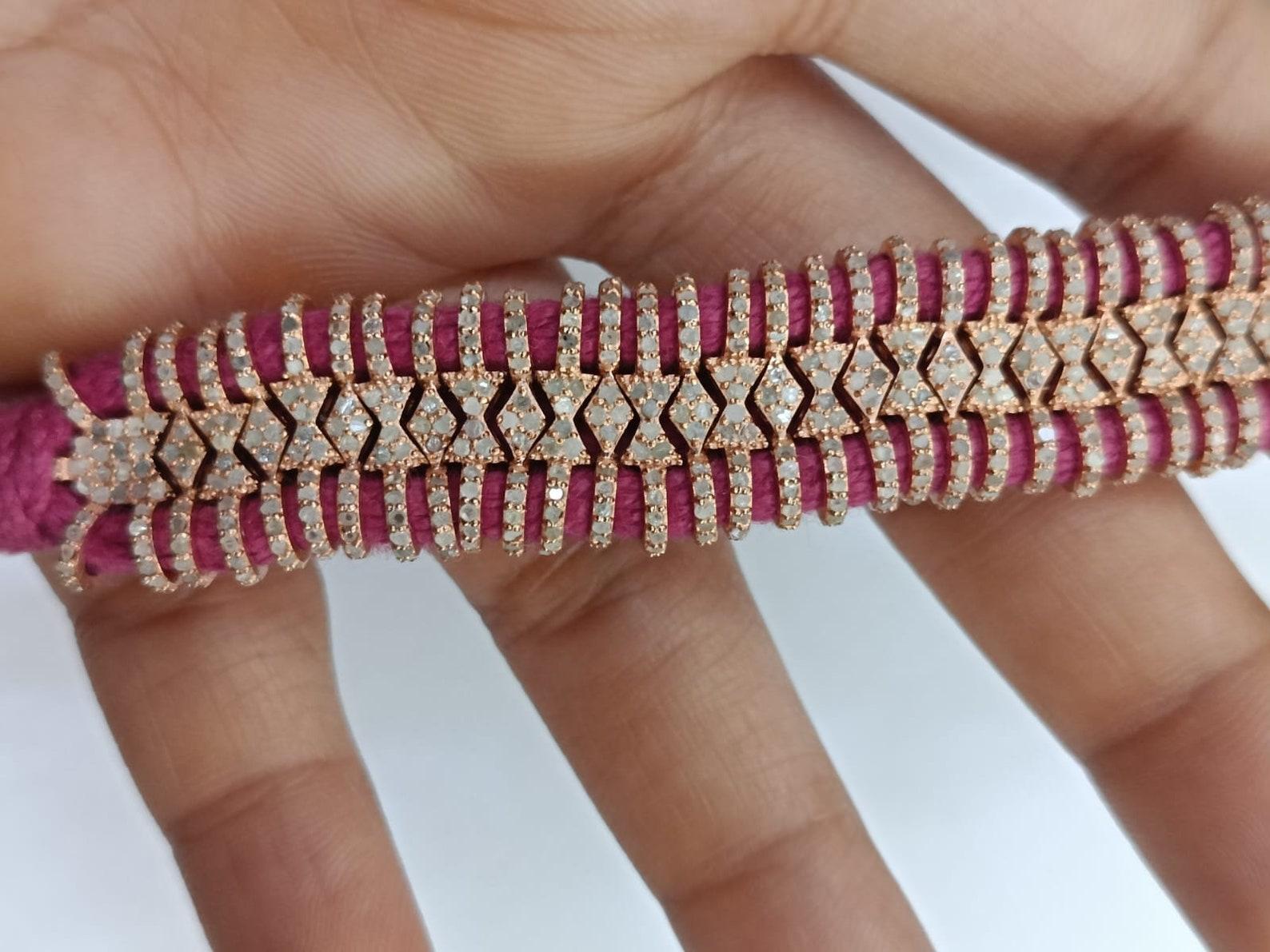 Thread Macrame Bracelet Pave Diamond Bracelet 925 Sterling Silver Handmade Item For Sale 1