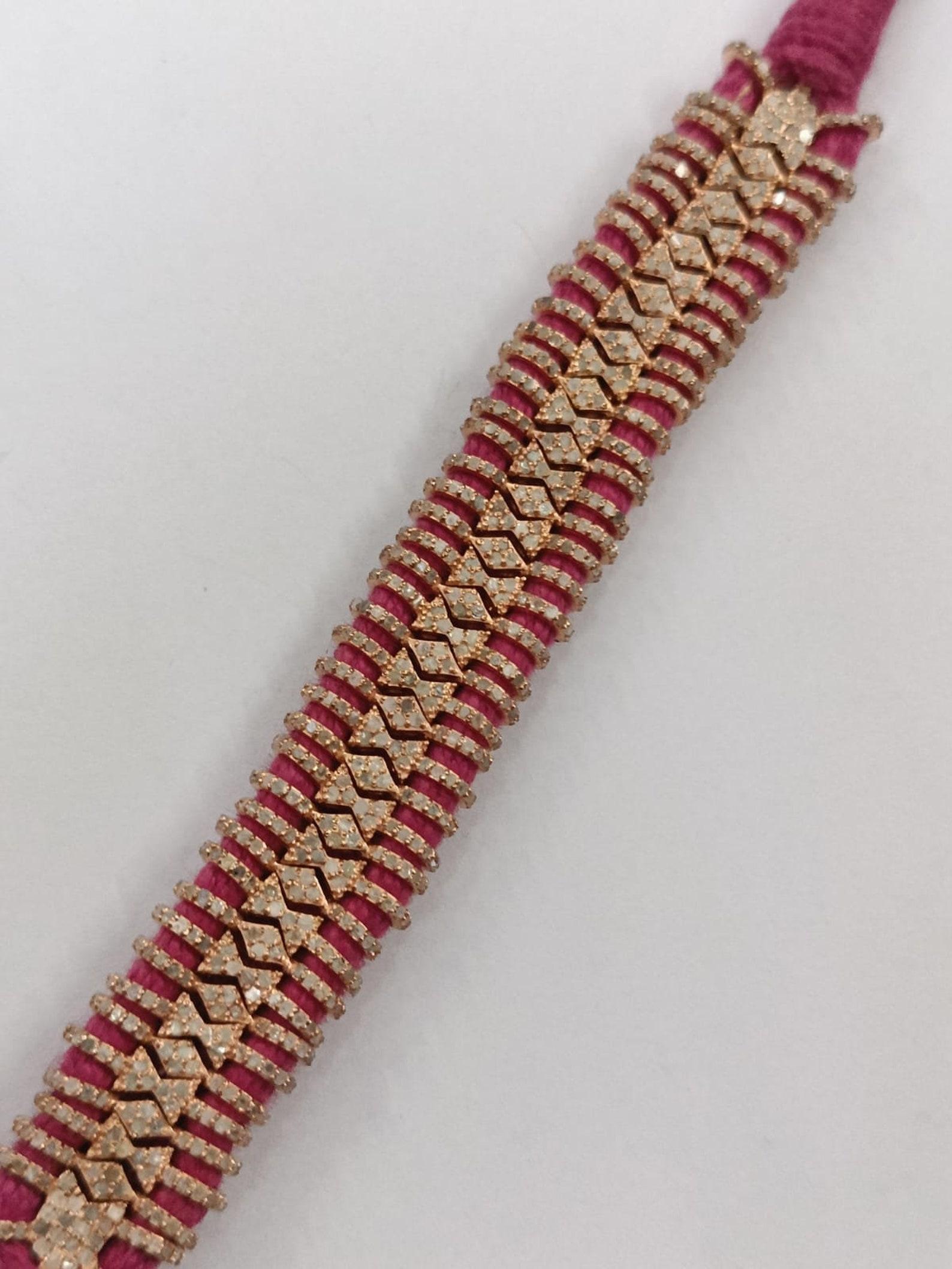 Thread Macrame Bracelet Pave Diamond Bracelet 925 Sterling Silver Handmade Item For Sale 3