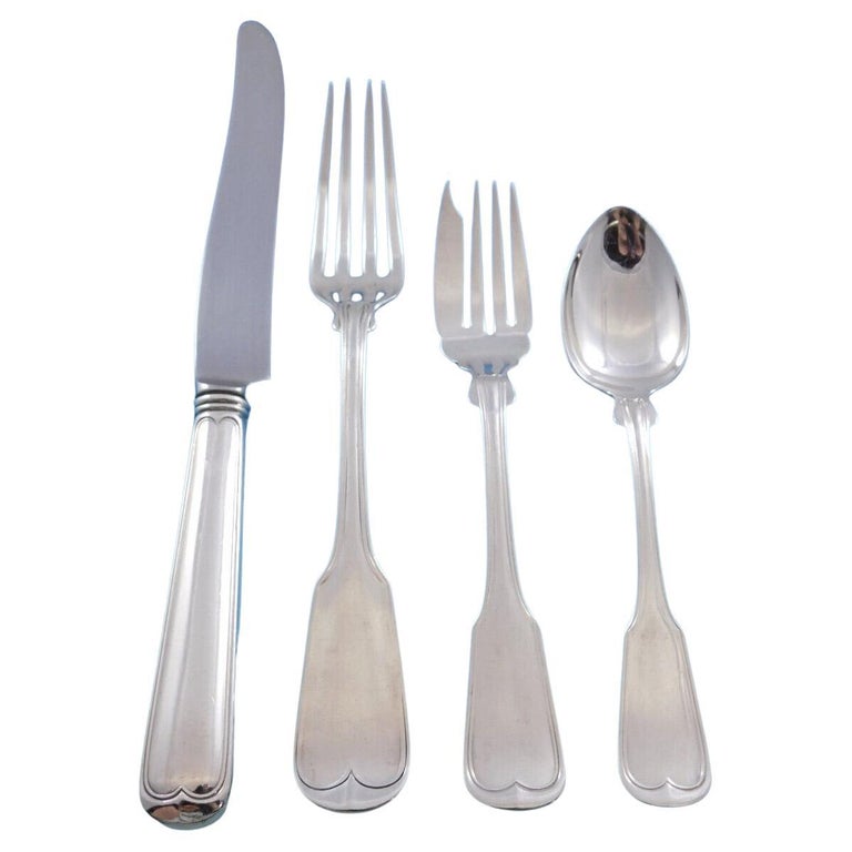 Threaded Antique by Gorham Sterling Silver Cutlery Set 6 Service 24 pcs Dinner For Sale at 1stDibs