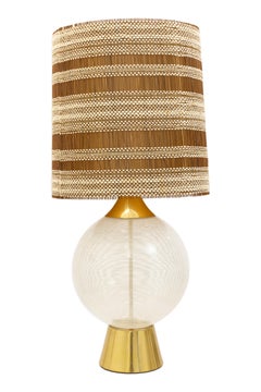 Threaded Glass Sphere Table Lamp With Original Handwoven Maria Kipp Shade