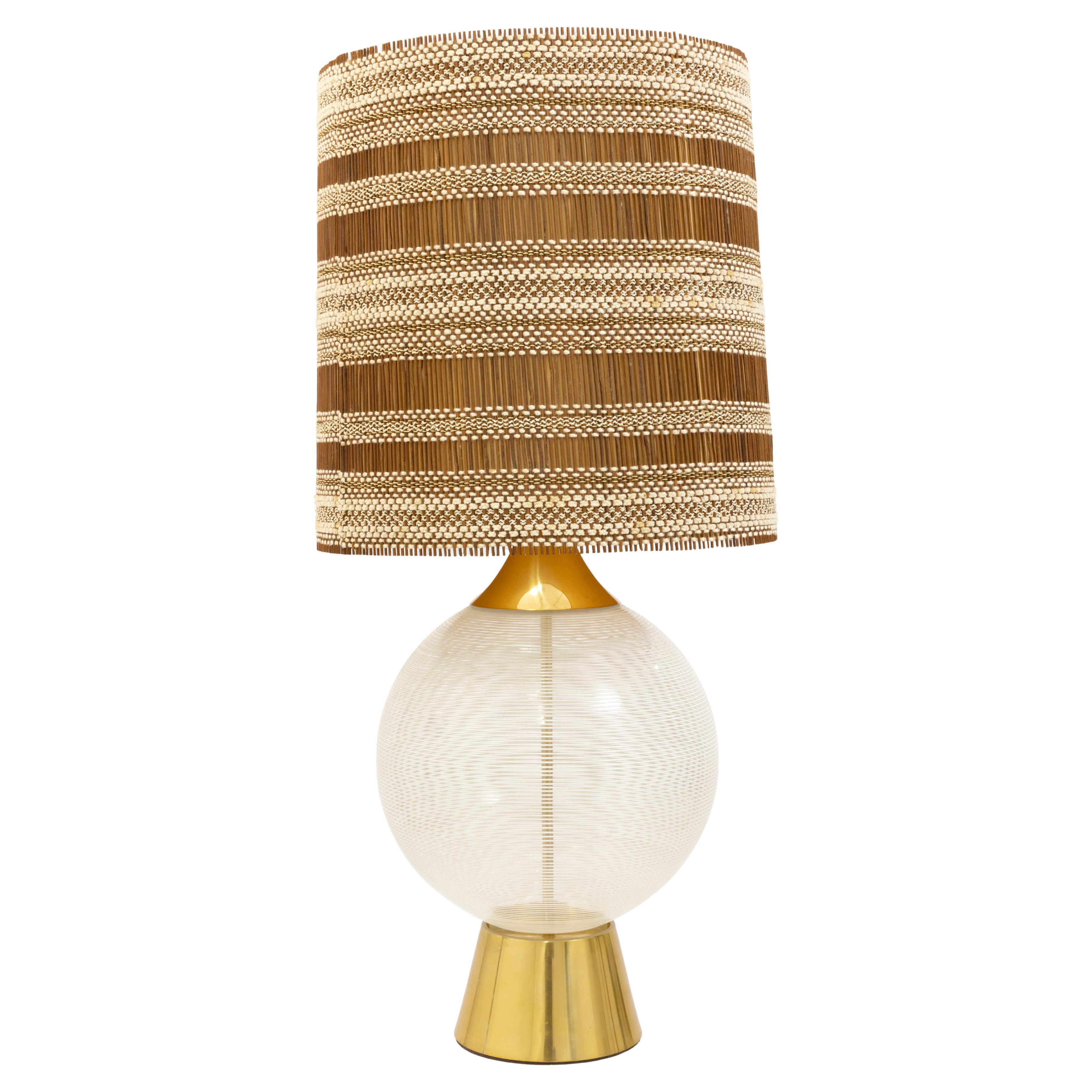 Threaded Glass Sphere Table Lamp With Original Handwoven Maria Kipp Shade in vendita