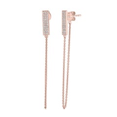 Threader Drop Earrings with 0.23 Carat Round Diamond in 14K Rose Gold