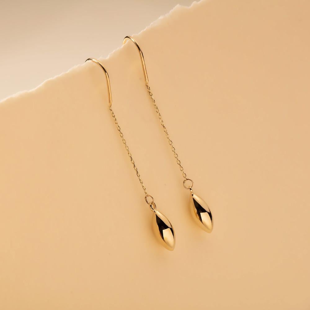 Women's Threader Earrings in 14K Solid Yellow Gold For Sale