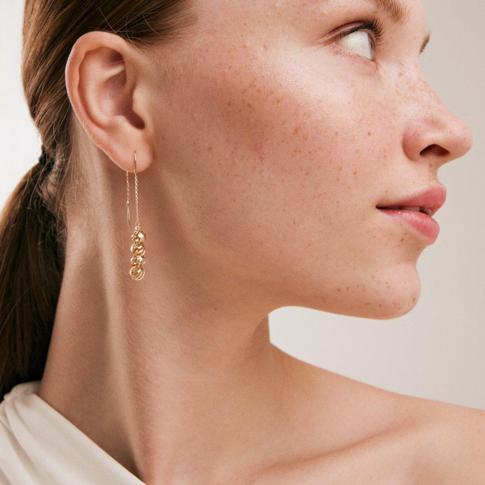 Threader Intertwined Ball Earrings in 14K Solid Yellow Gold In New Condition For Sale In New York, NY