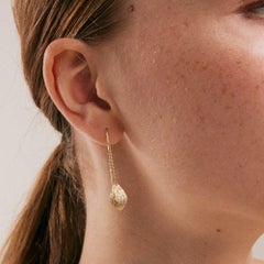 Threader Leaf Earring in 14K Solid Yellow Gold