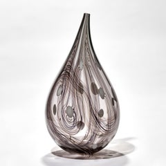Threads iii, a White, Clear & Dark Purple Abstract Glass Vessel by Ann Wåhlström