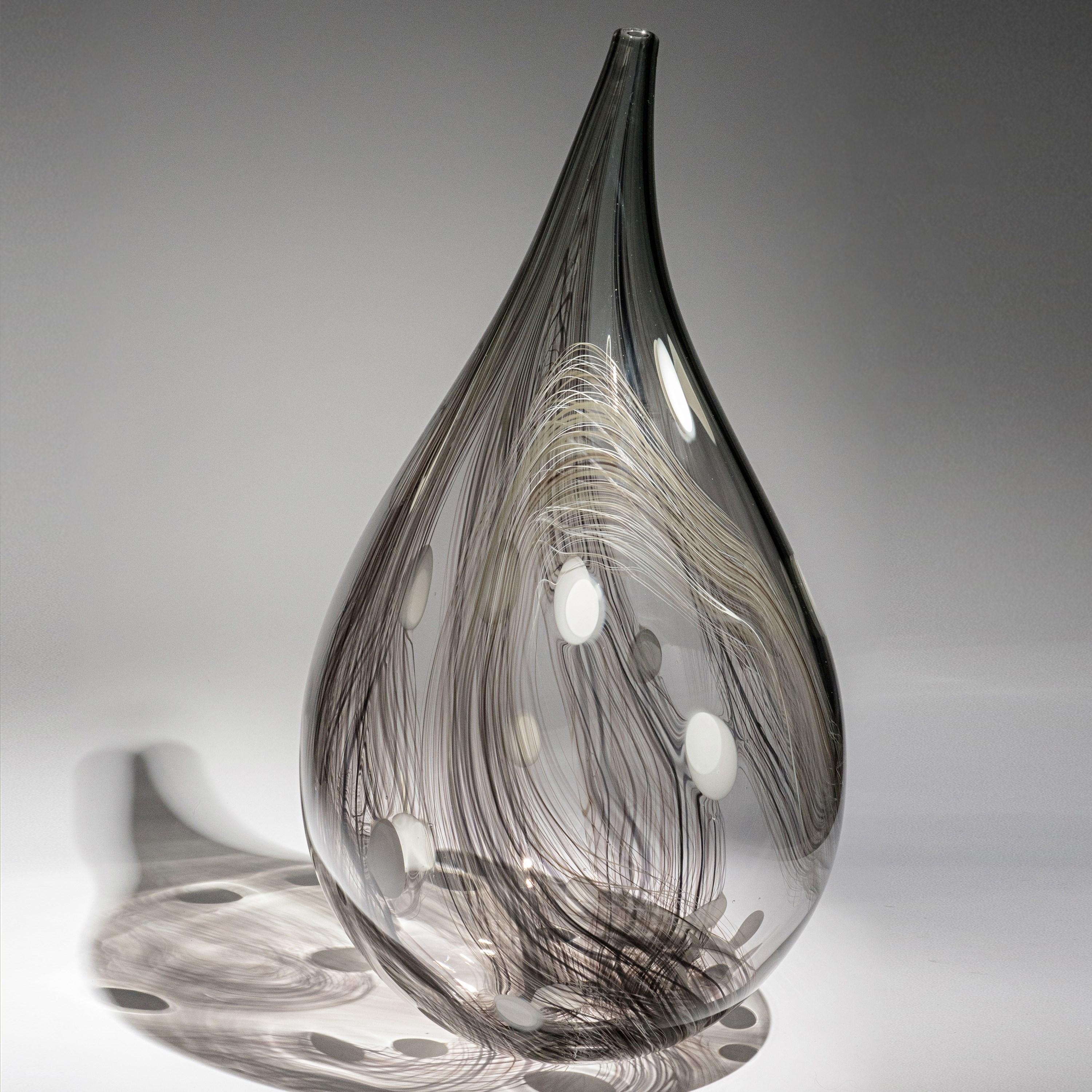 Contemporary Threads iii, a White, Clear & Dark Purple Abstract Glass Vessel by Ann Wåhlström For Sale