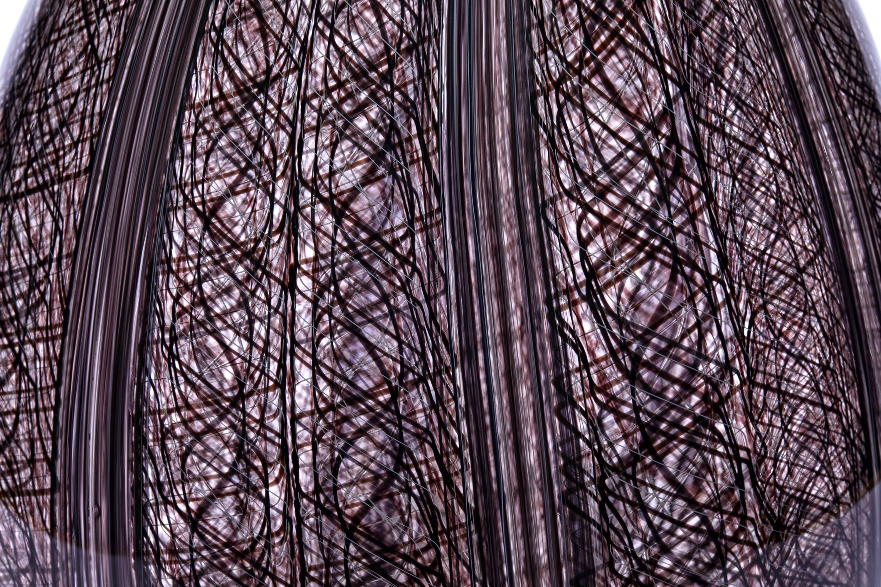 Modern Threads IV, a unique clear & aubergine Glass blown Sculpture by Ann Wåhlström For Sale