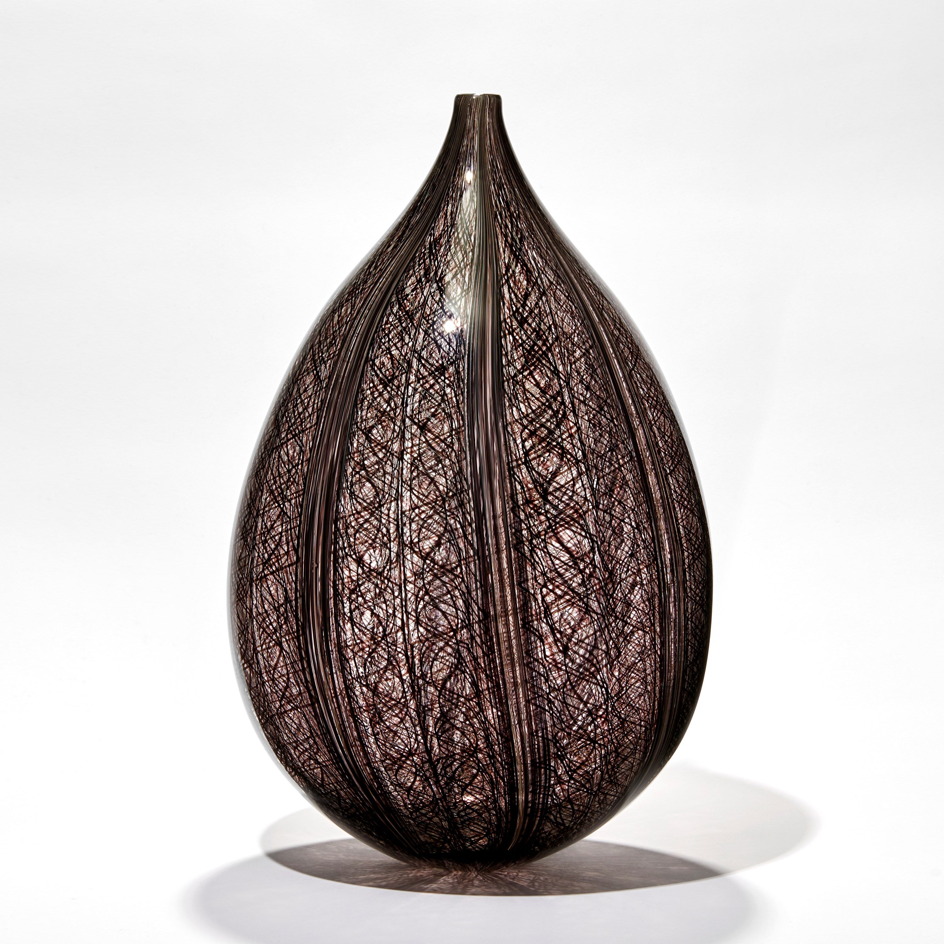 Threads IV, a unique clear & aubergine Glass blown Sculpture by Ann Wåhlström For Sale