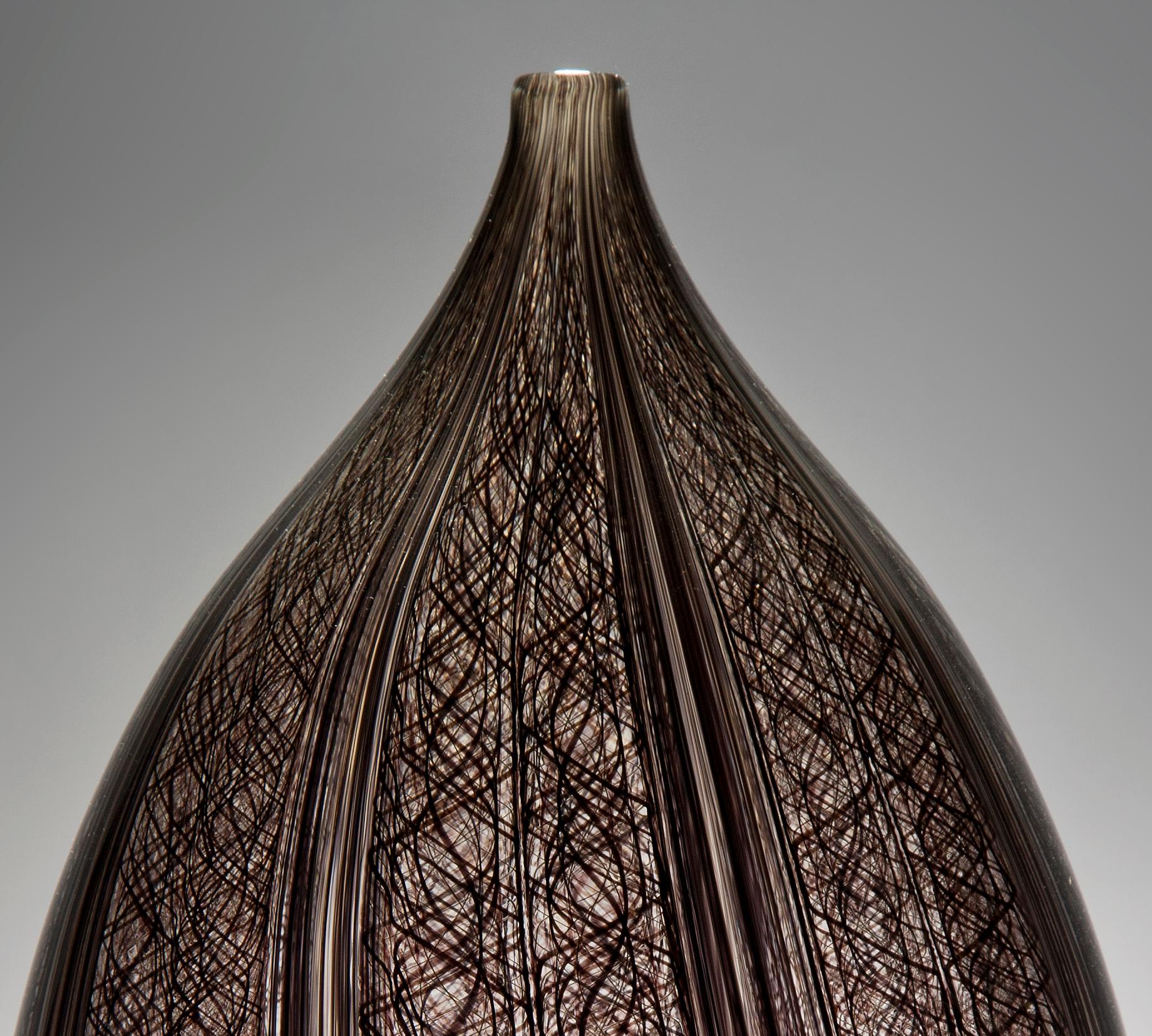 Threads IV, a unique clear & aubergine Glass blown Sculpture by Ann Wåhlström In New Condition For Sale In London, GB