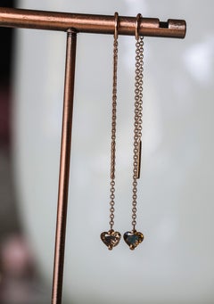 Threadthrough Rose Gold Chain Champagne Diamond Heart Earrings