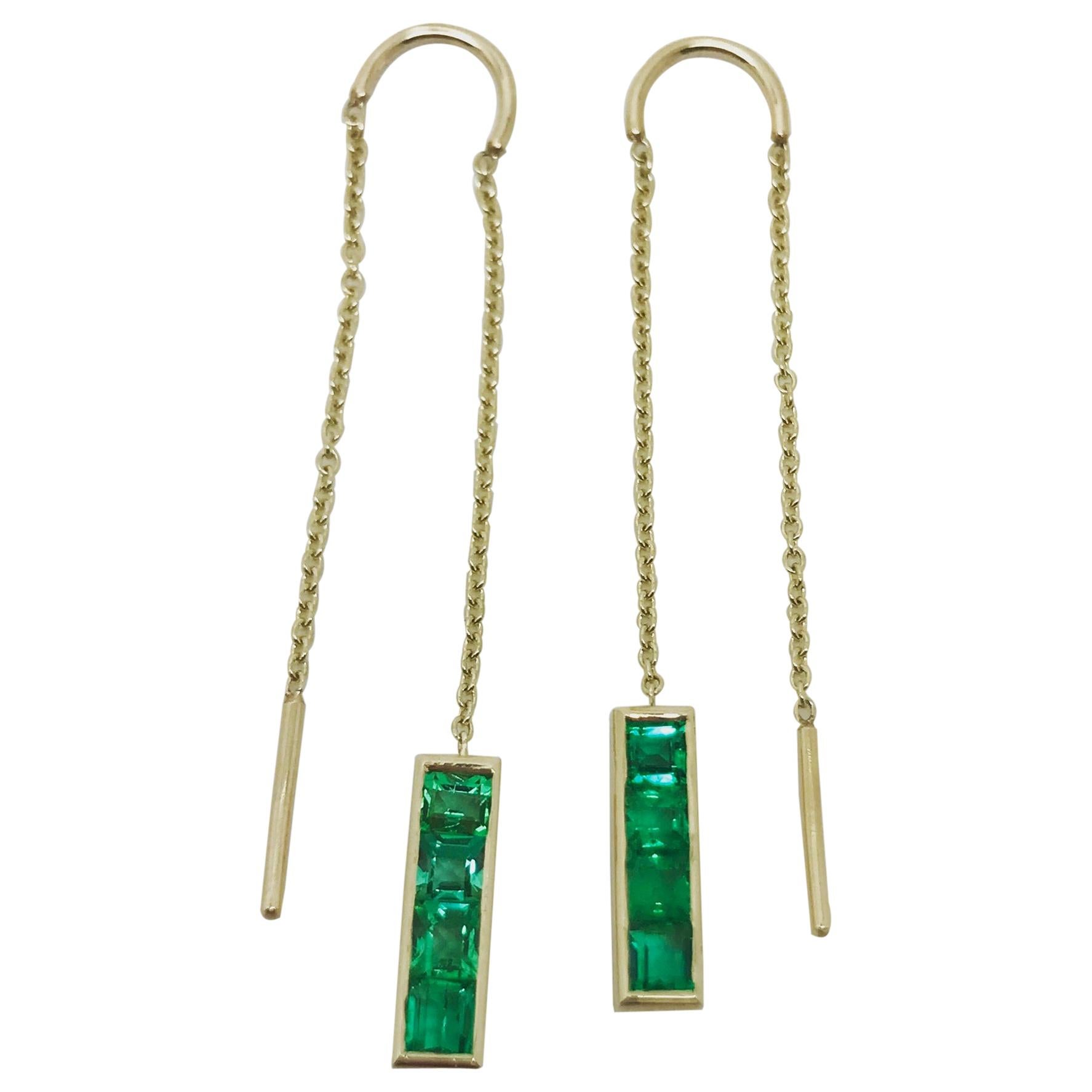 Threadthrough Yellow Gold Chain with Channel Set Emerald Earrings For Sale
