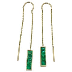 Threadthrough Yellow Gold Chain with Channel Set Emerald Earrings