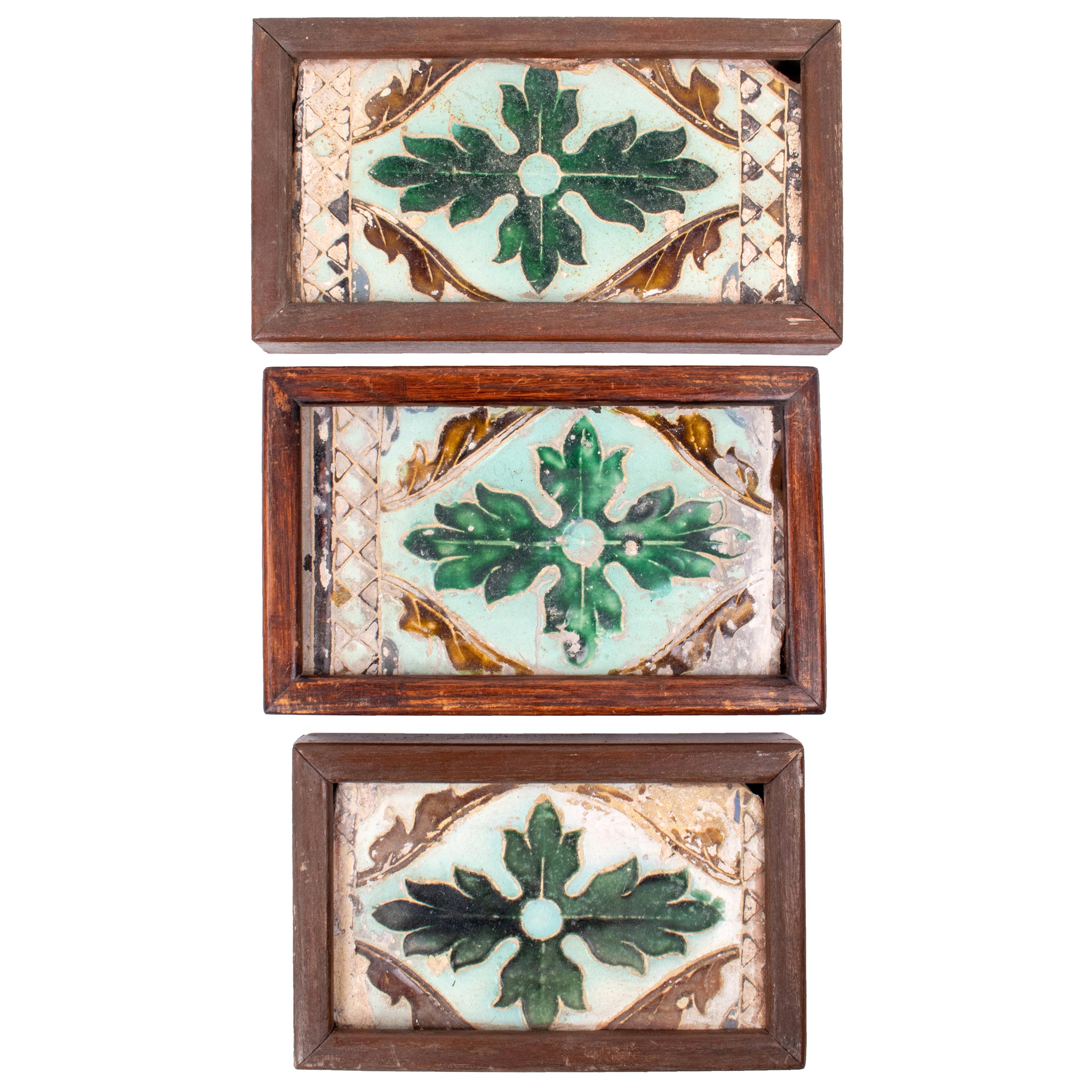 Three 16th Century Spanish Tiles Made with the Dry String Technique