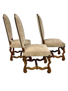 Three 17th Century Louis XIII Walnut Chairs with Velvet Upholstery