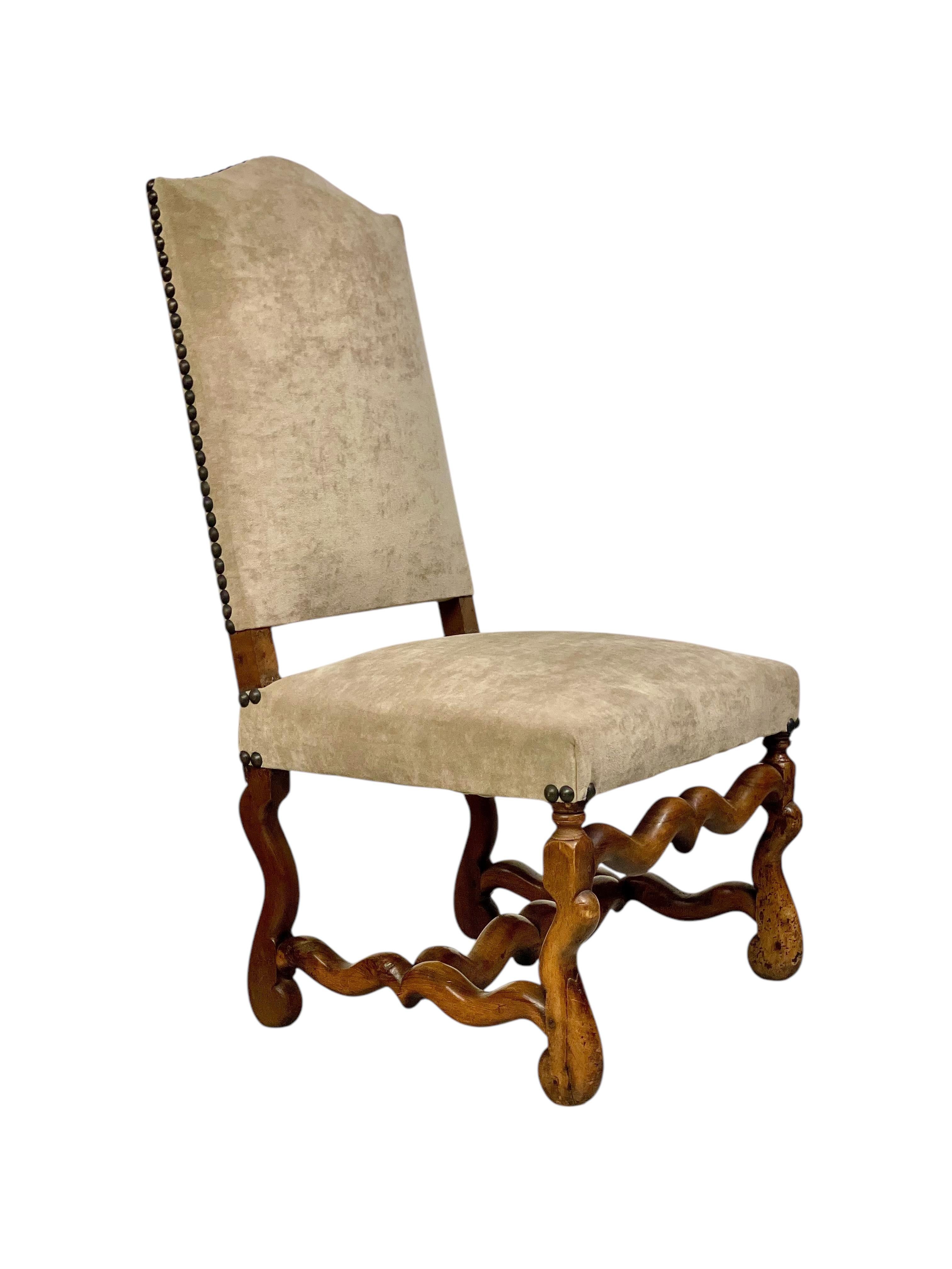 Hand-Carved Three 17th Century Louis XIII Walnut Chairs with Velvet Upholstery For Sale