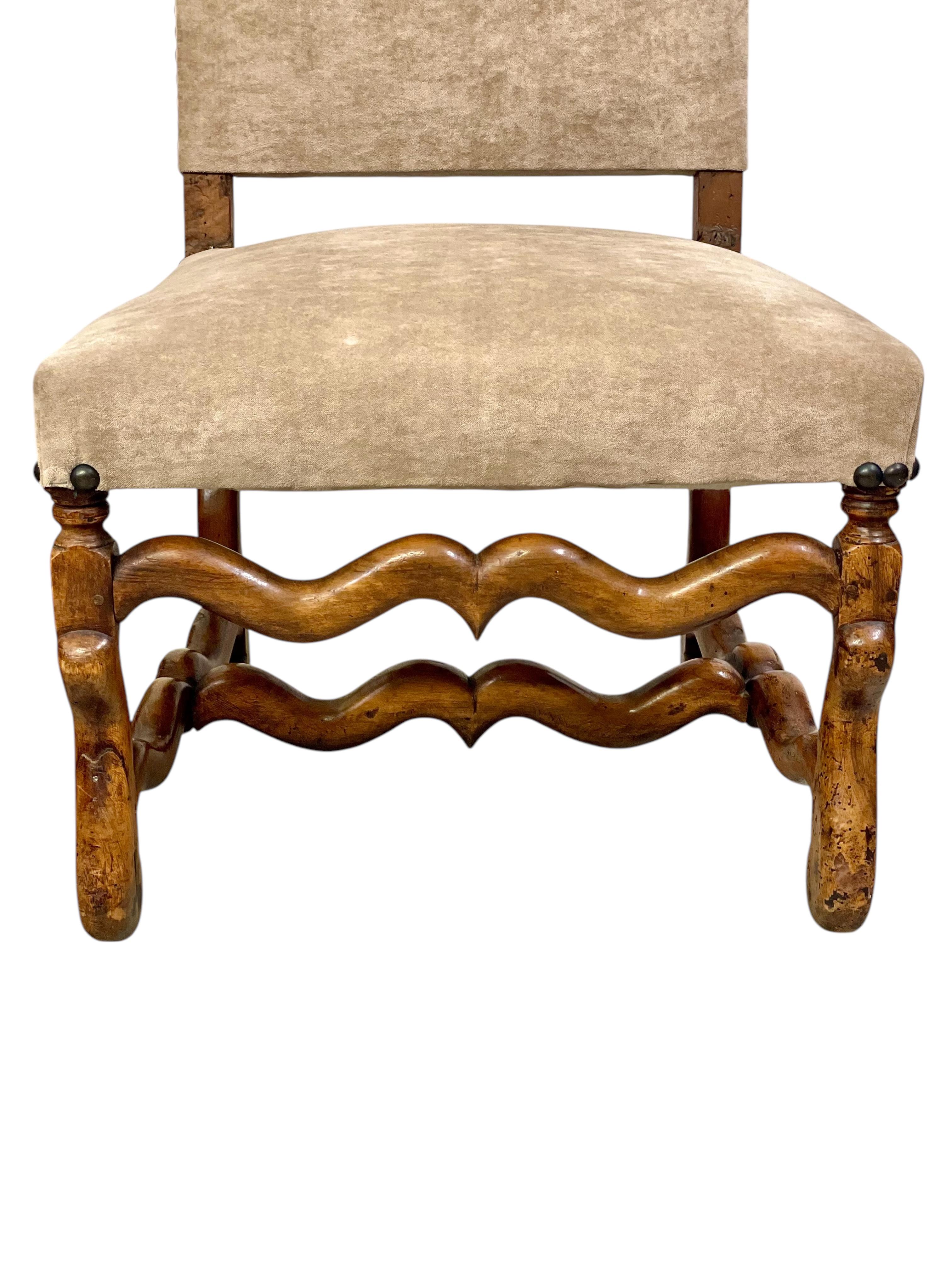 18th Century and Earlier Three 17th Century Louis XIII Walnut Chairs with Velvet Upholstery For Sale