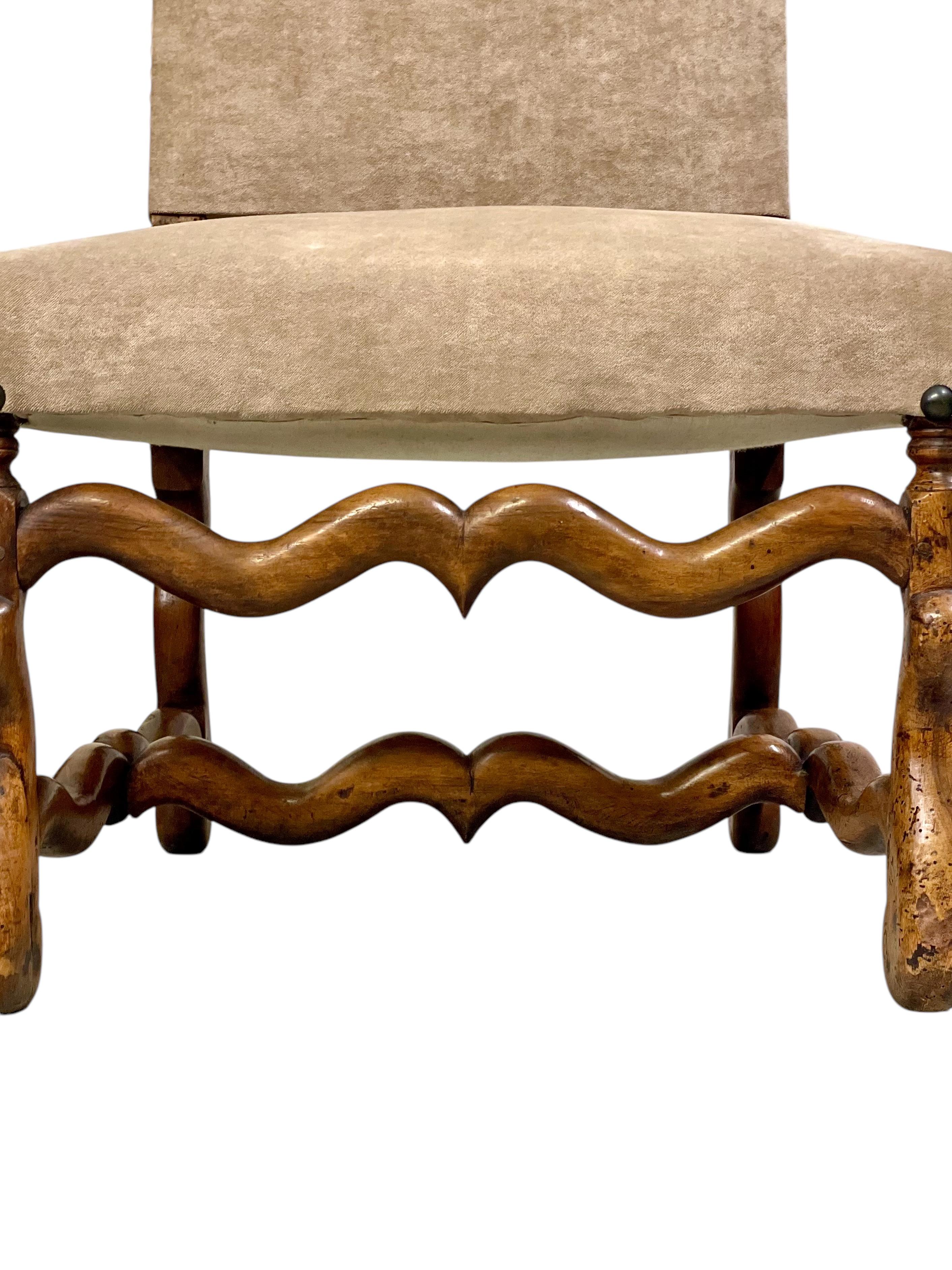 Three 17th Century Louis XIII Walnut Chairs with Velvet Upholstery For Sale 2