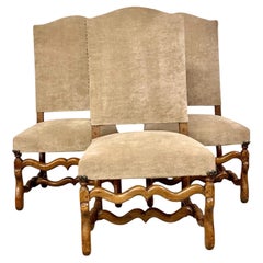 Three 17th Century Louis XIII Walnut Chairs with Velvet Upholstery