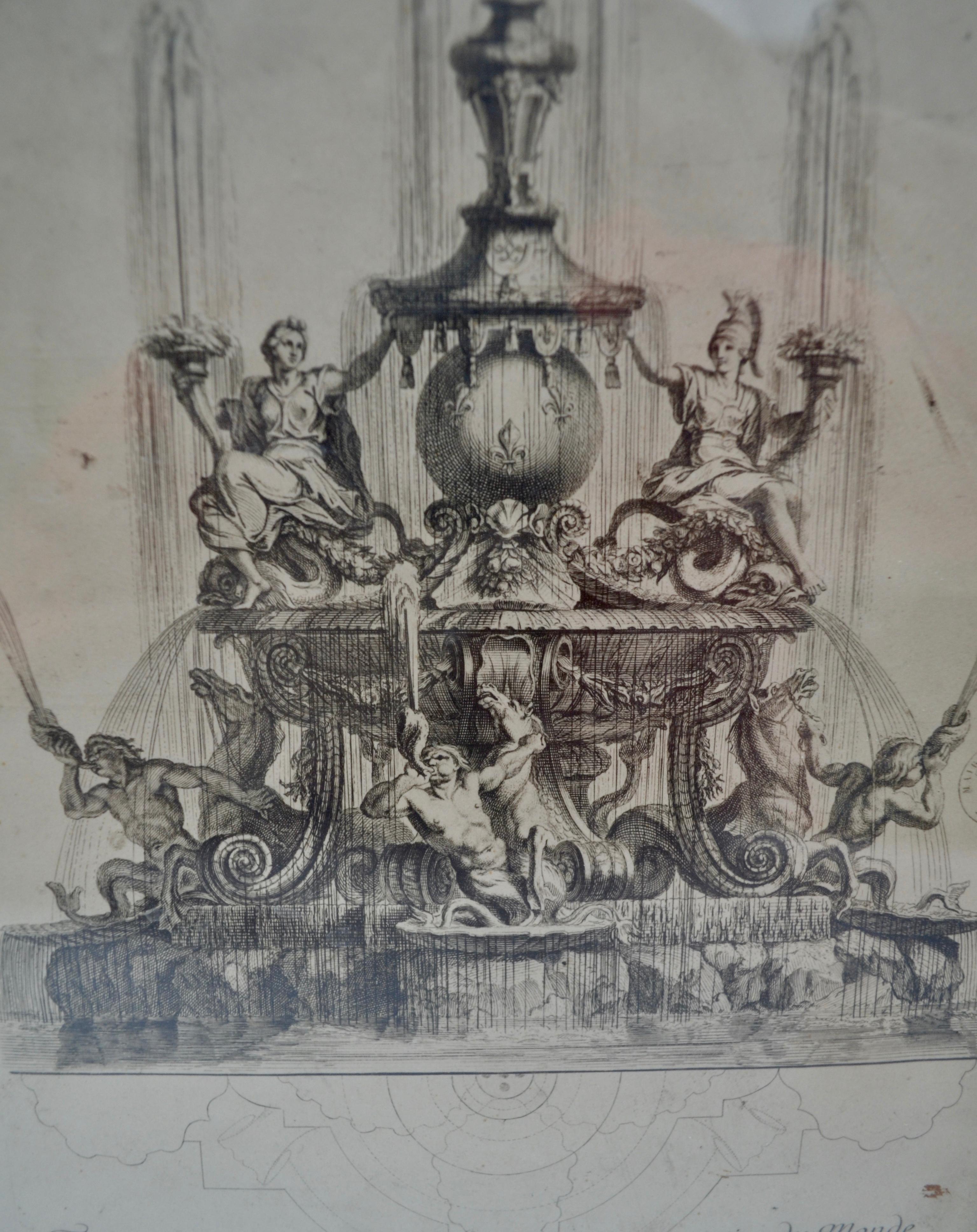 Louis XV Trois gravures de fontaines des jardins de Versailles du 18e siècle réalisées par A. Aveline en vente