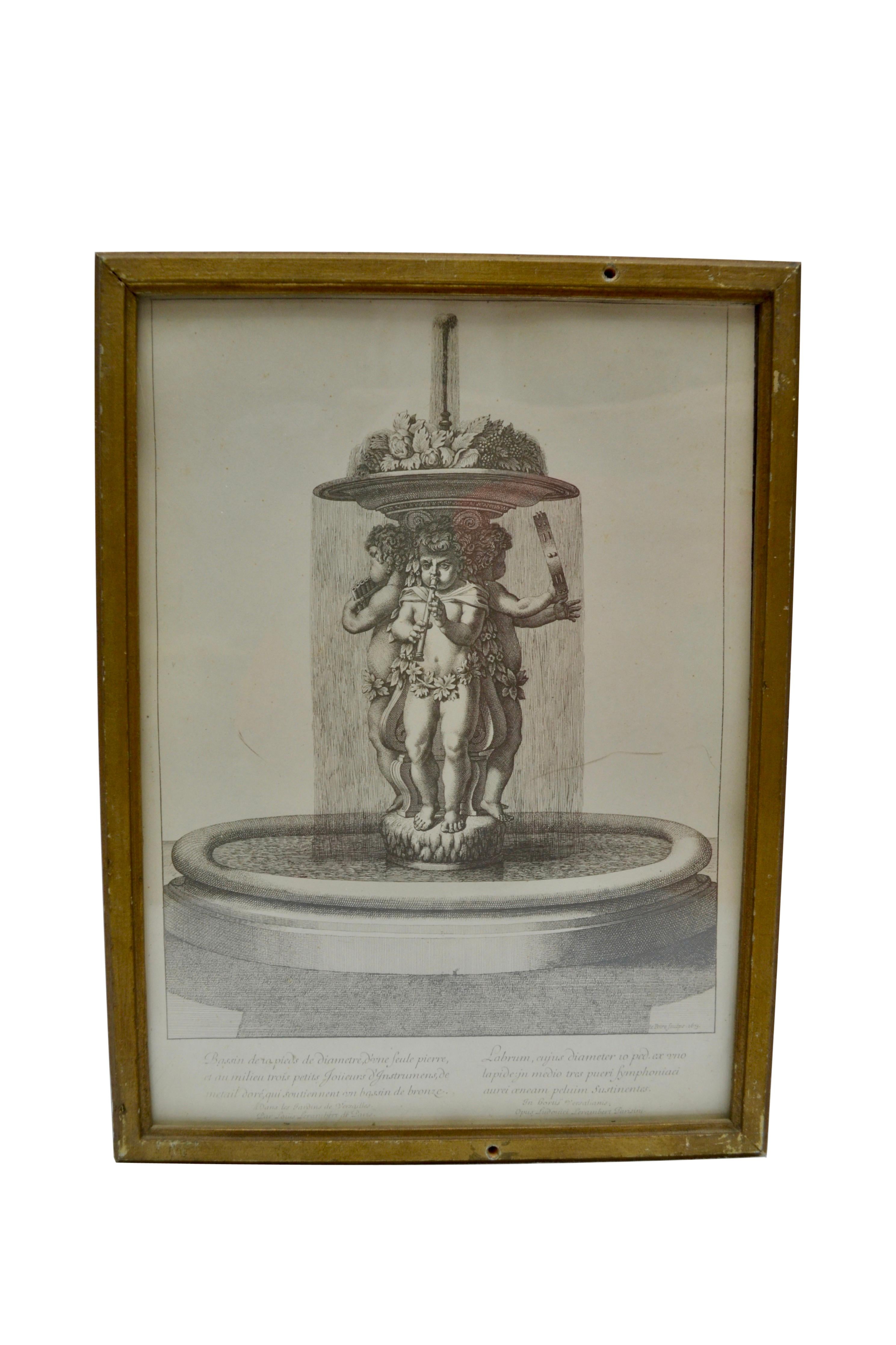 Louis XV Three 18th Century Engravings of Fountains at Versailles Gardens by A. Aveline For Sale