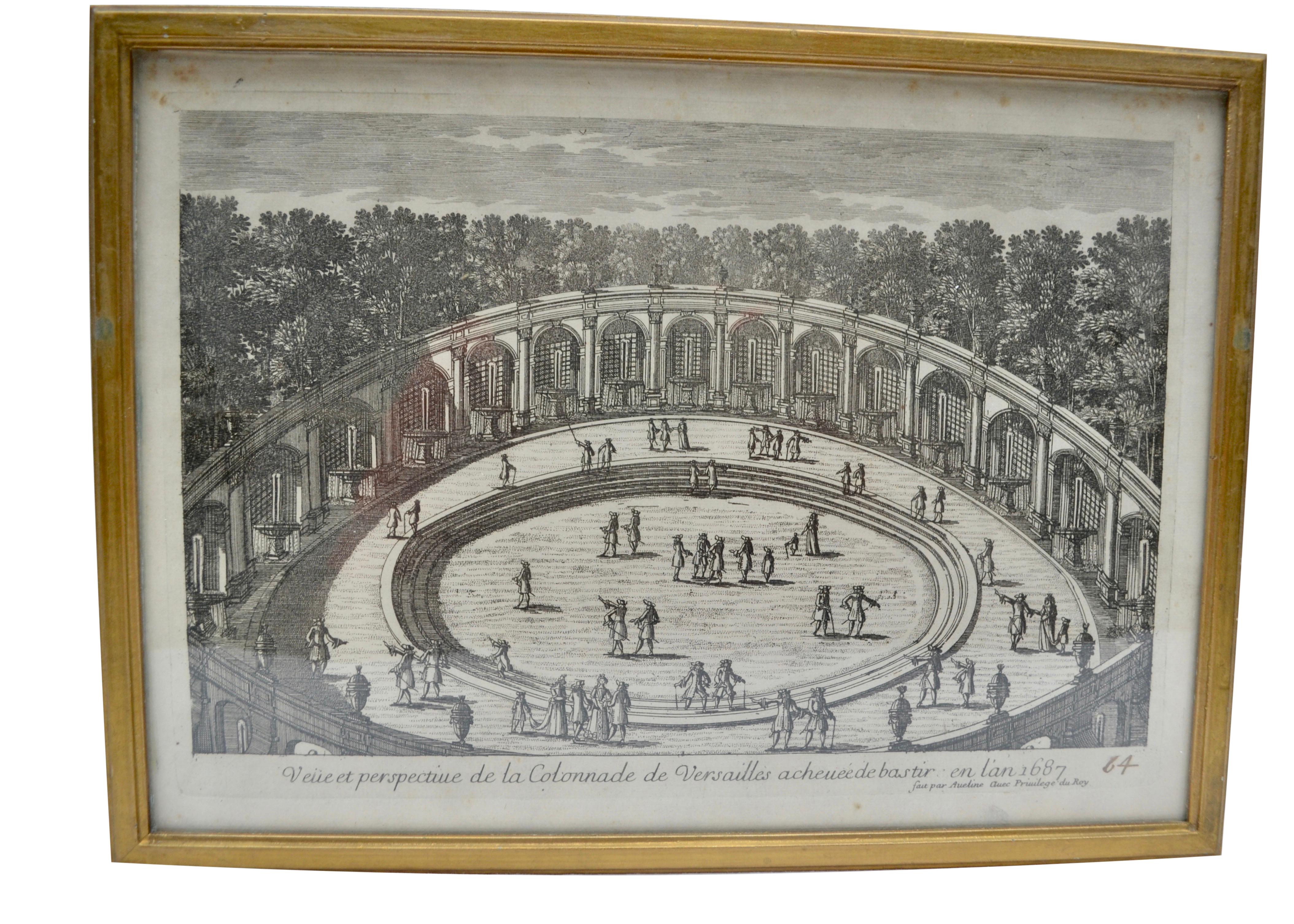 Tres grabados del siglo XVIII  del Jardín de Versalles por Antoine Aveline Francés en venta