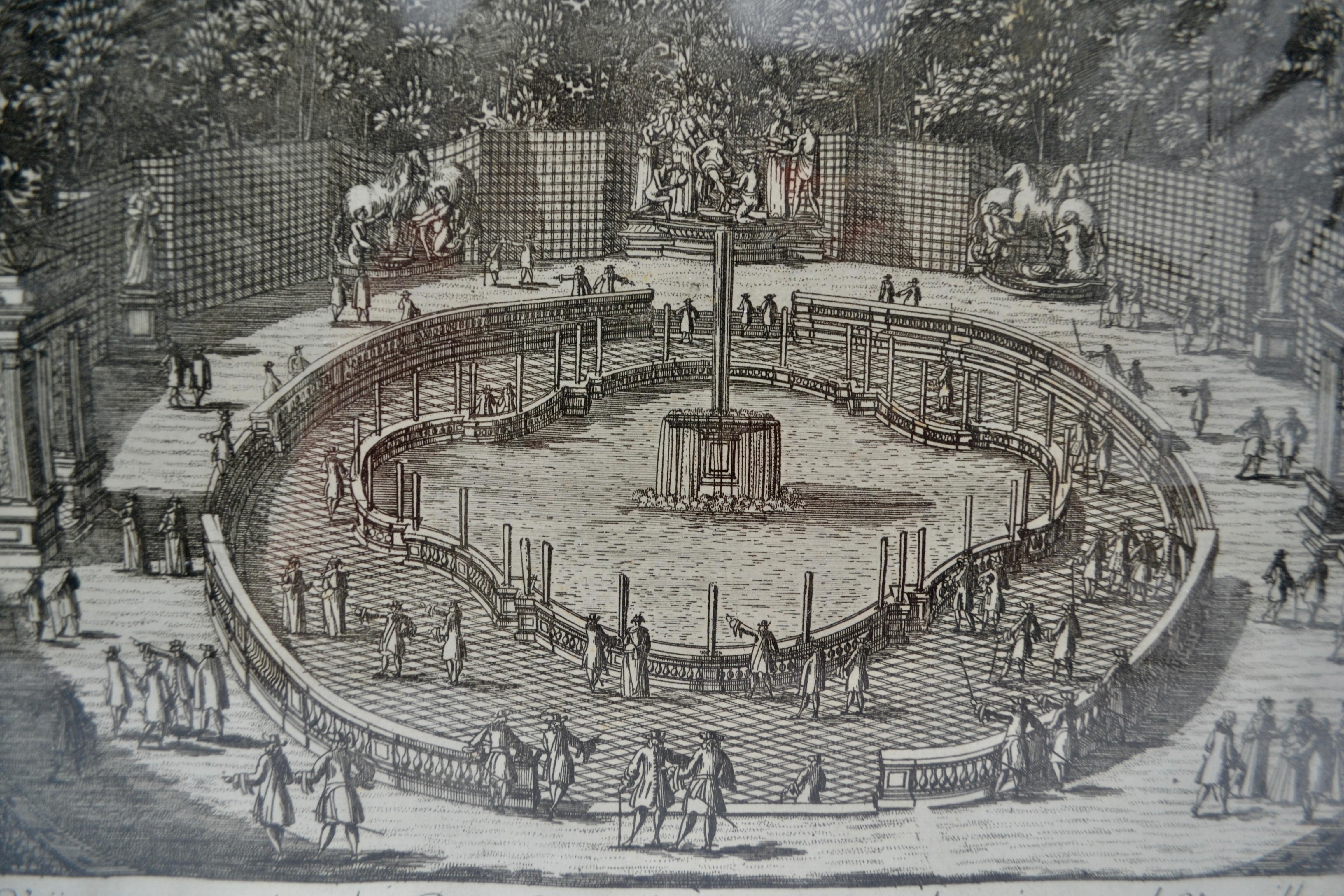 Engraved Three 18th Century Engravings  of Versailles Garden by Antoine Aveline For Sale