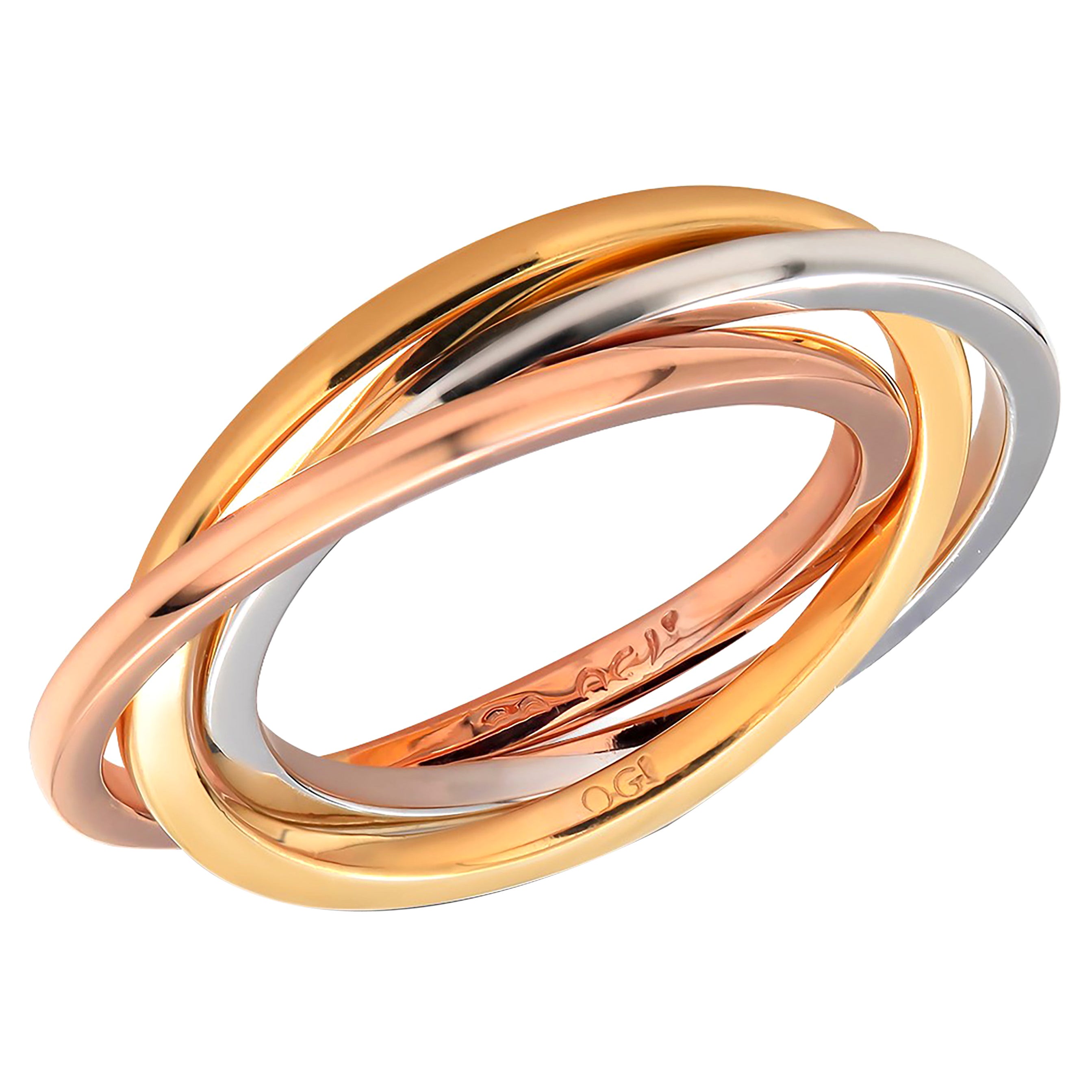 Three 18K Gold Comfort Fit Rolling Ring, Tricolor Design, Size 6