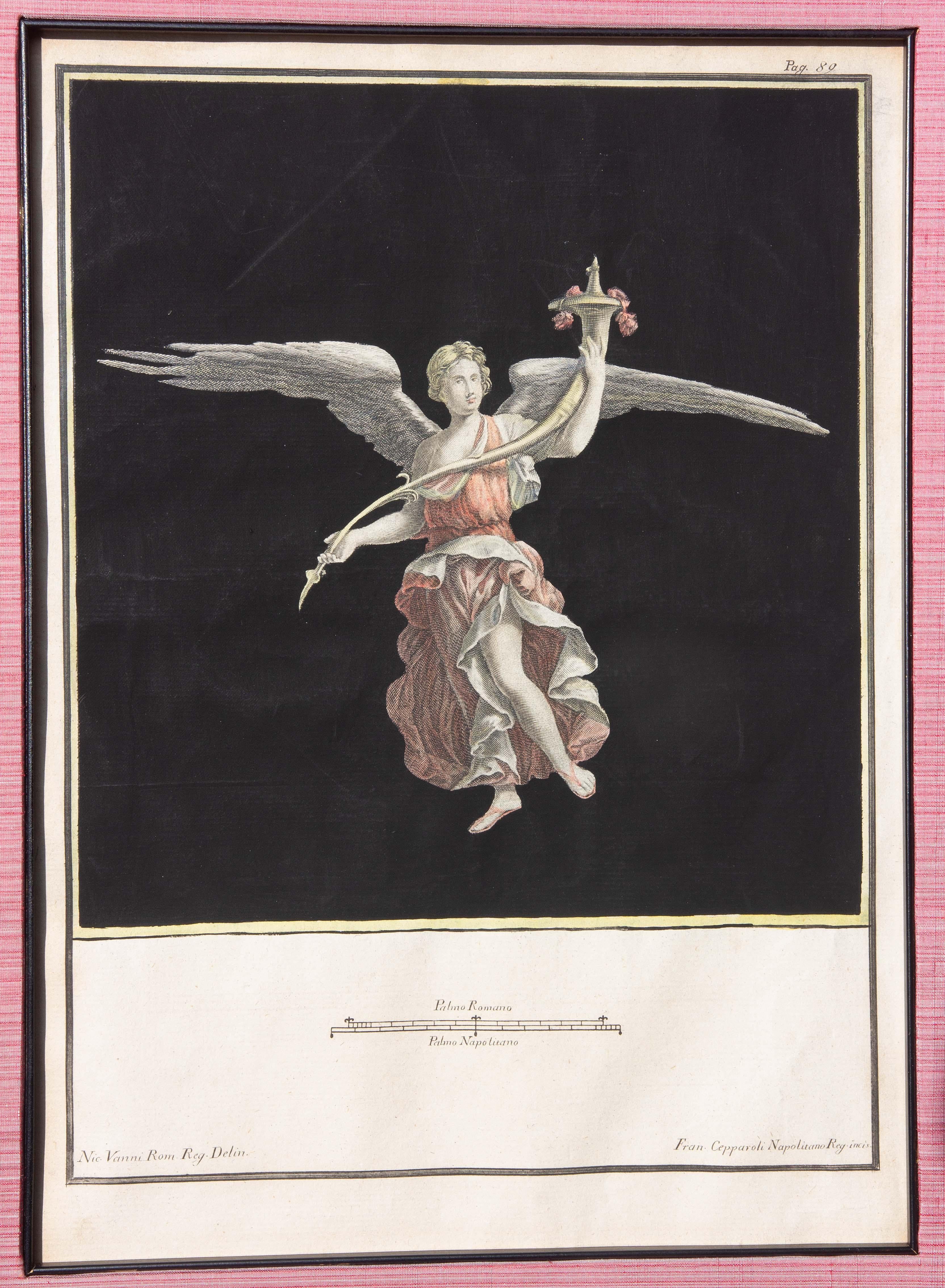Three 18th Century Colored Engravings of Herculaneum Frescos  by Nicola Fiorillo In Good Condition For Sale In Rochester, NY