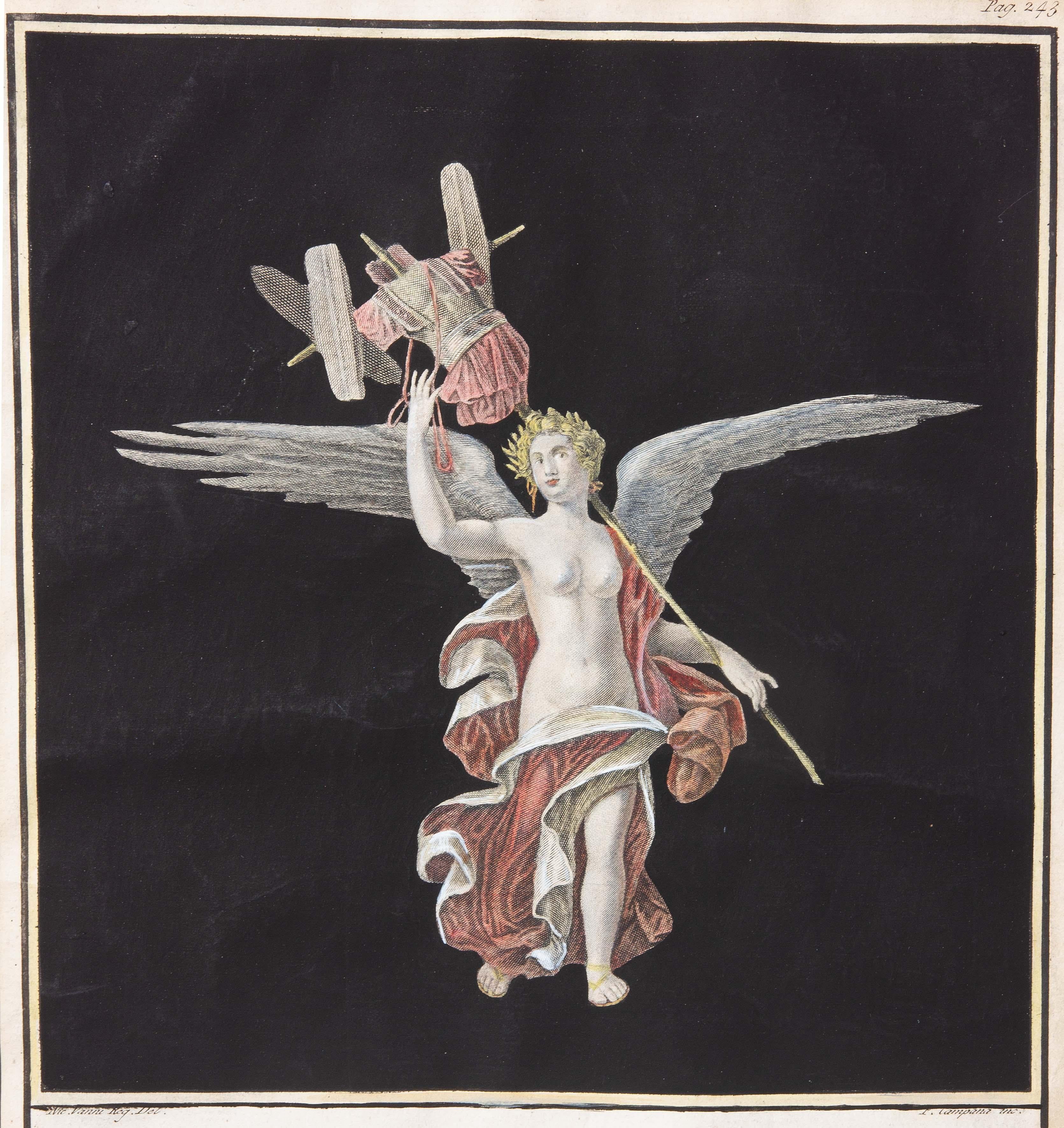 Silk Three 18th Century Colored Engravings of Herculaneum Frescos  by Nicola Fiorillo For Sale