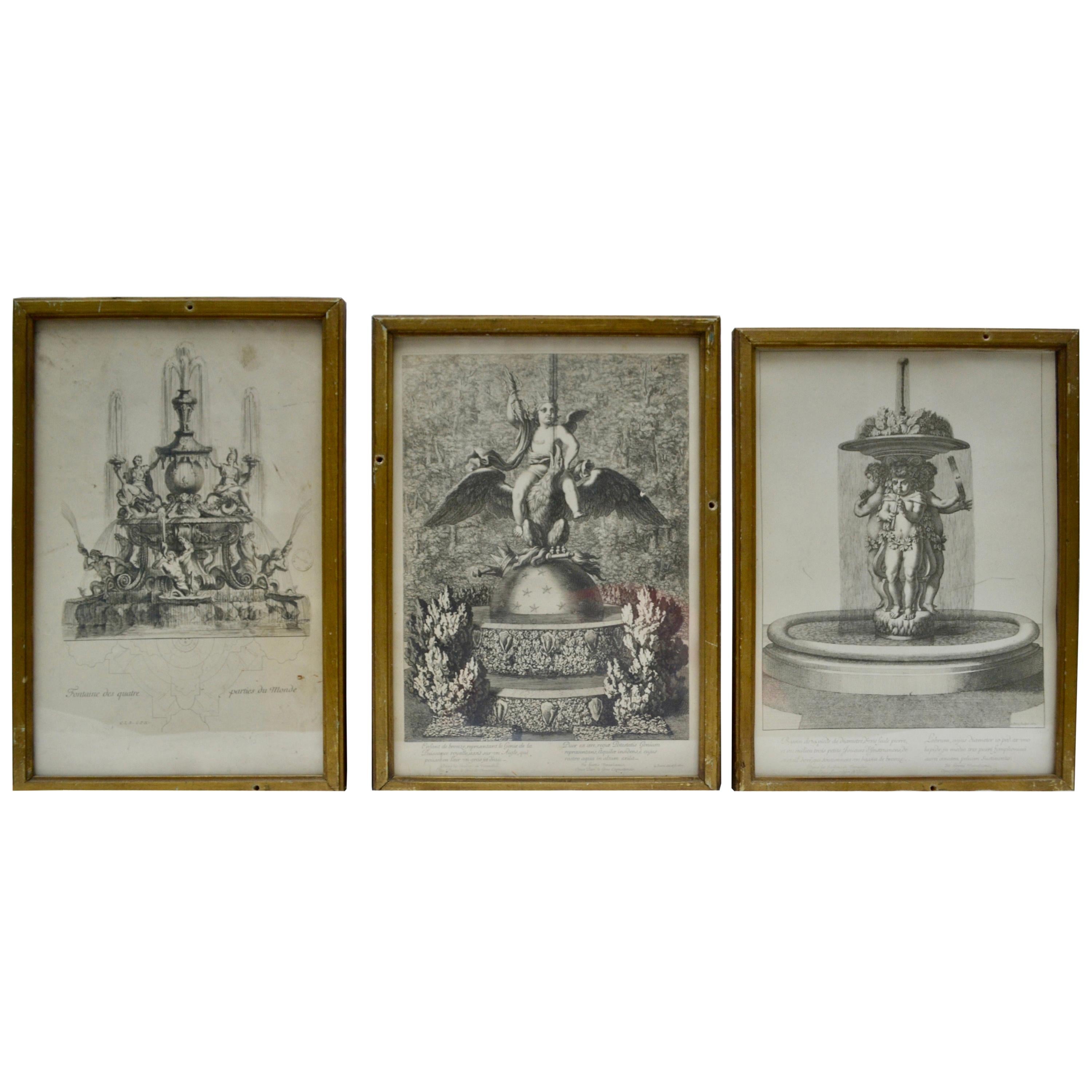 Three 18th Century Engravings of Fountains at Versailles Gardens by A. Aveline For Sale