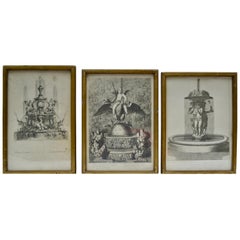 Antique Three 18th Century Engravings of Fountains at Versailles Gardens by A. Aveline