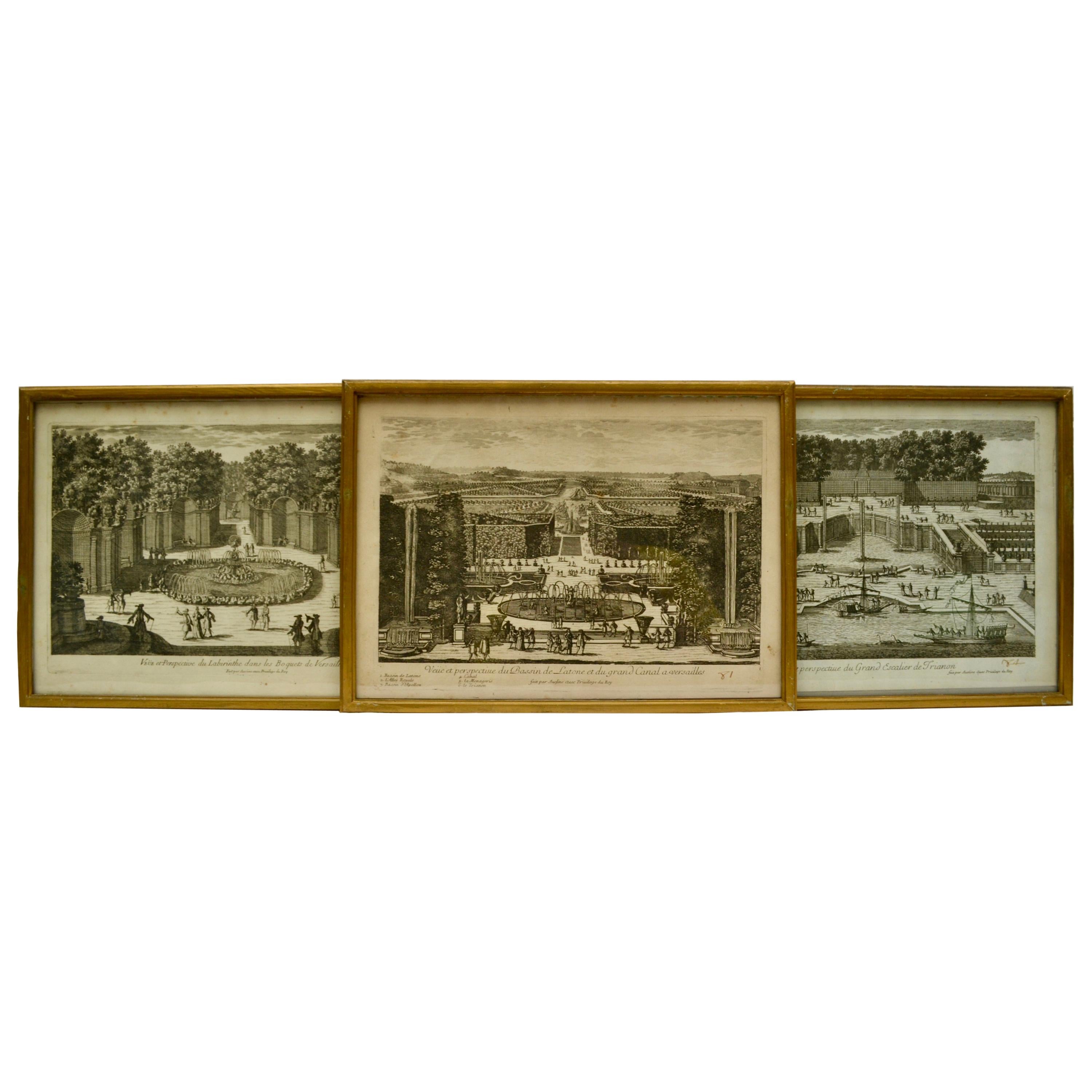 Three 18th Century Engravings  of Versailles Garden by Antoine Aveline