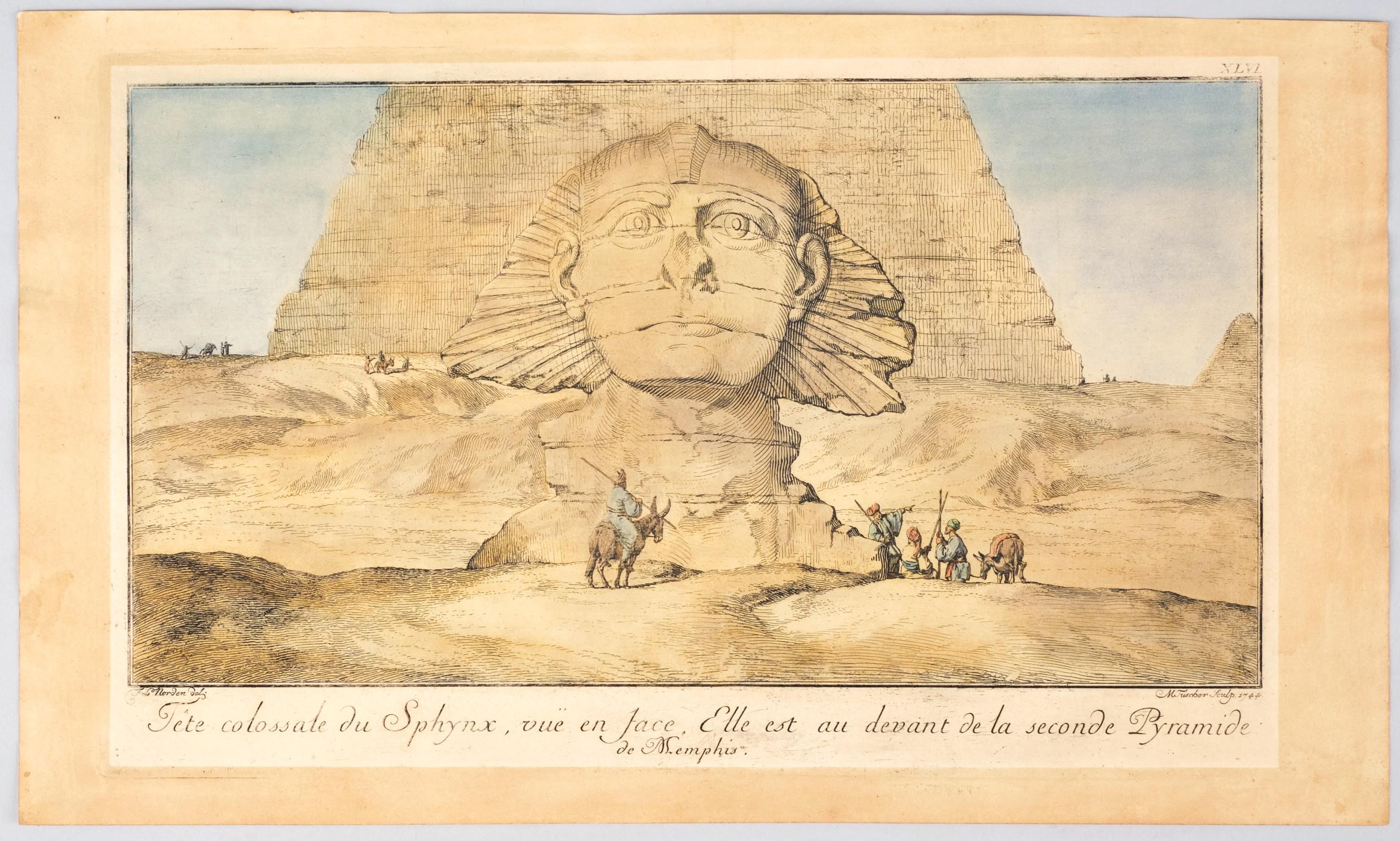 Estos finos grabados orientalistas de mediados del siglo XVIII, coloreados a mano y con márgenes completos, fueron dibujados originalmente en 1737 por Frederik Ludvig Norden, y luego grabados e impresos por Markus Tuscher en 1743 y 1744.
Frederik