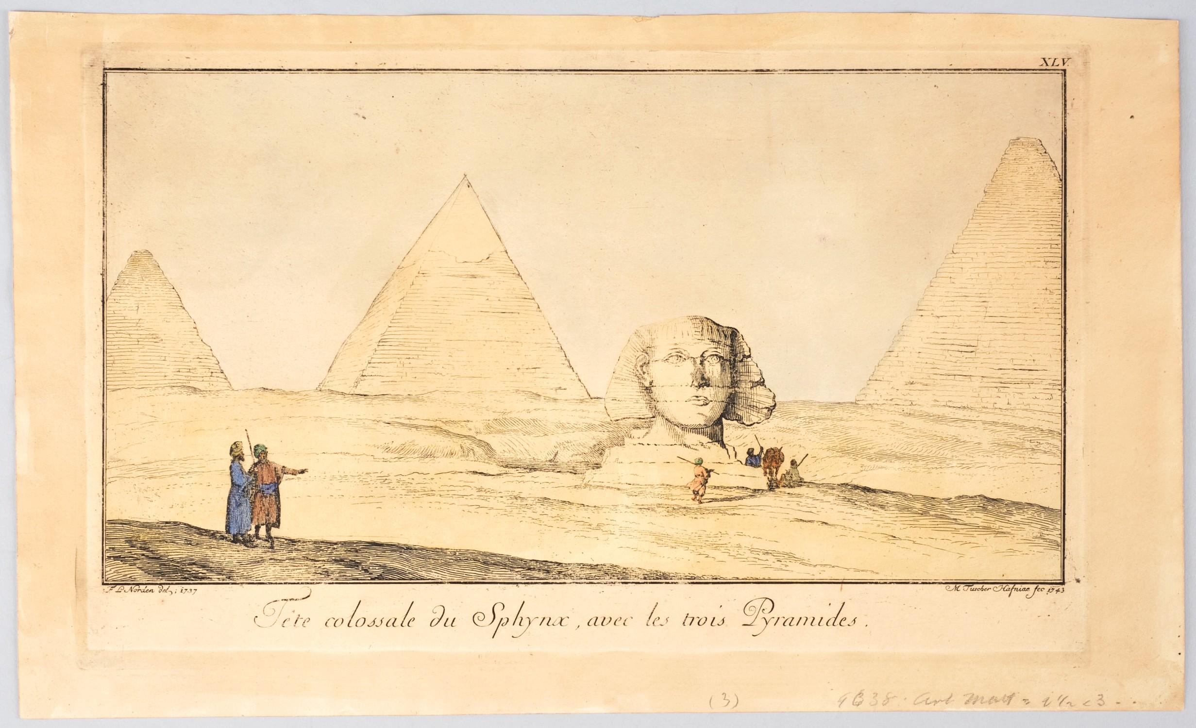 Drei handkolorierte orientalische Ansichten von Ägypten aus dem 18. Jahrhundert, um 1740 im Angebot 1