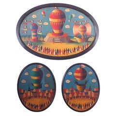 Trois peintures à l'huile sur étain représentant des ballons d'air de Jean Carrau, 1928