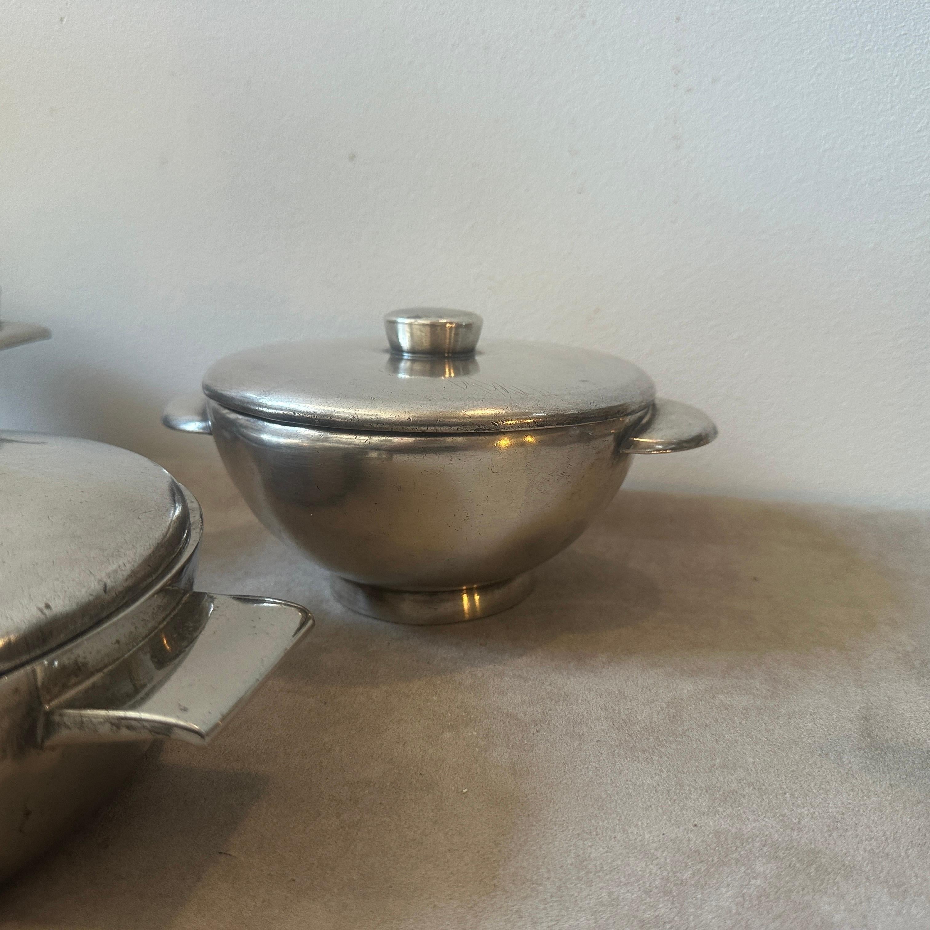 Three 1950s Alpaca Serving Bowls Designed by Gio Ponti for Fratelli Calderoni In Good Condition For Sale In Aci Castello, IT