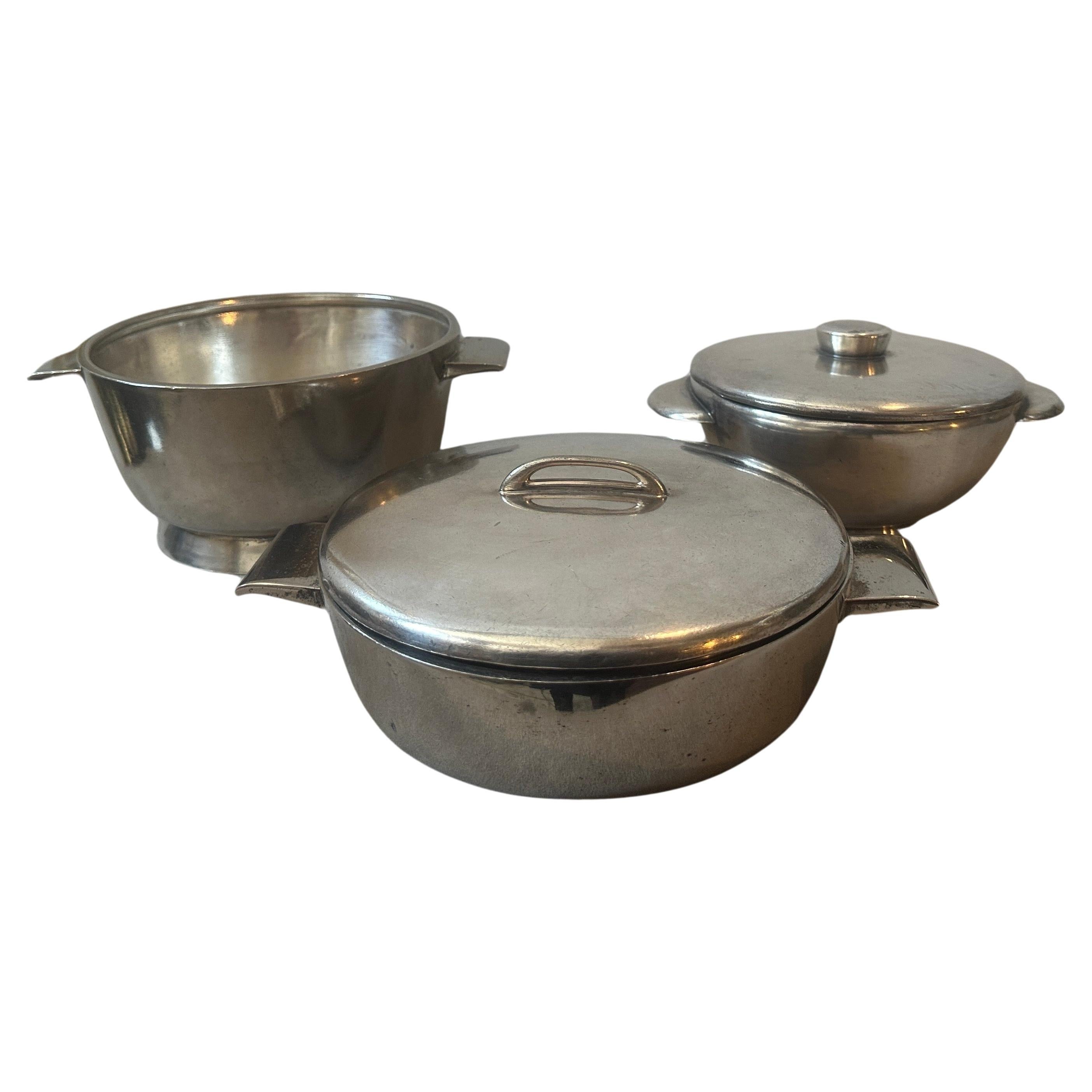 Three 1950s Alpaca Serving Bowls Designed by Gio Ponti for Fratelli Calderoni For Sale