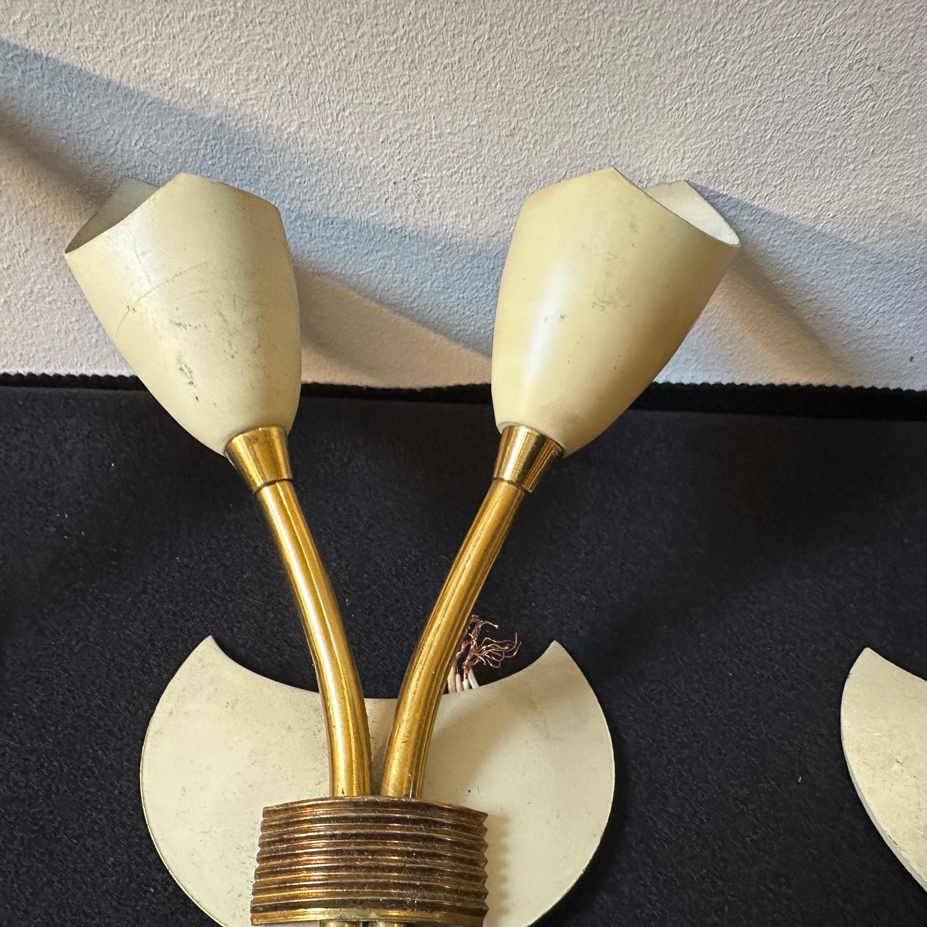 Three 1950s Arredoluce Attributable Mid-Century Modern Brass Wall Sconces For Sale 1