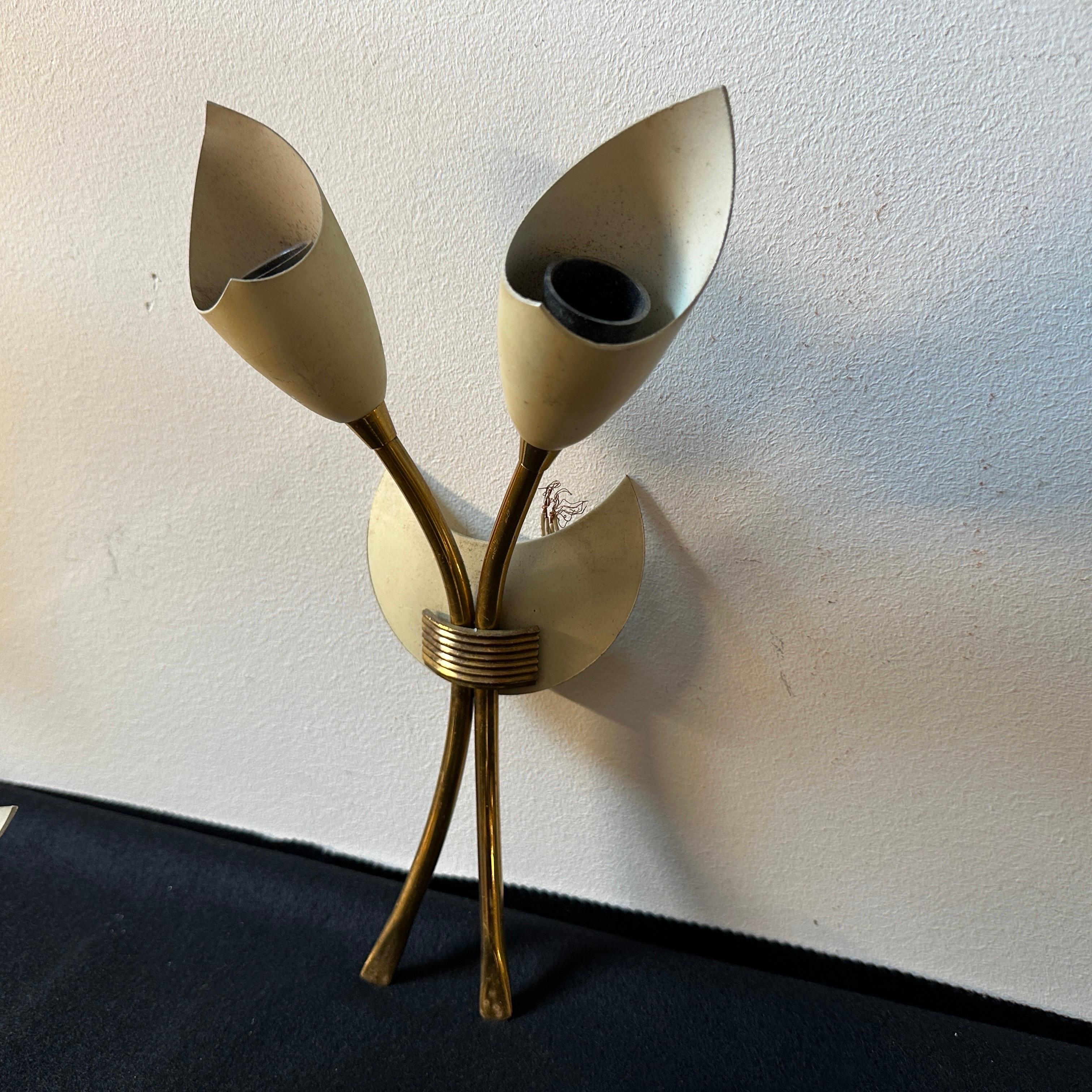 Three 1950s Arredoluce Attributable Mid-Century Modern Brass Wall Sconces For Sale 2