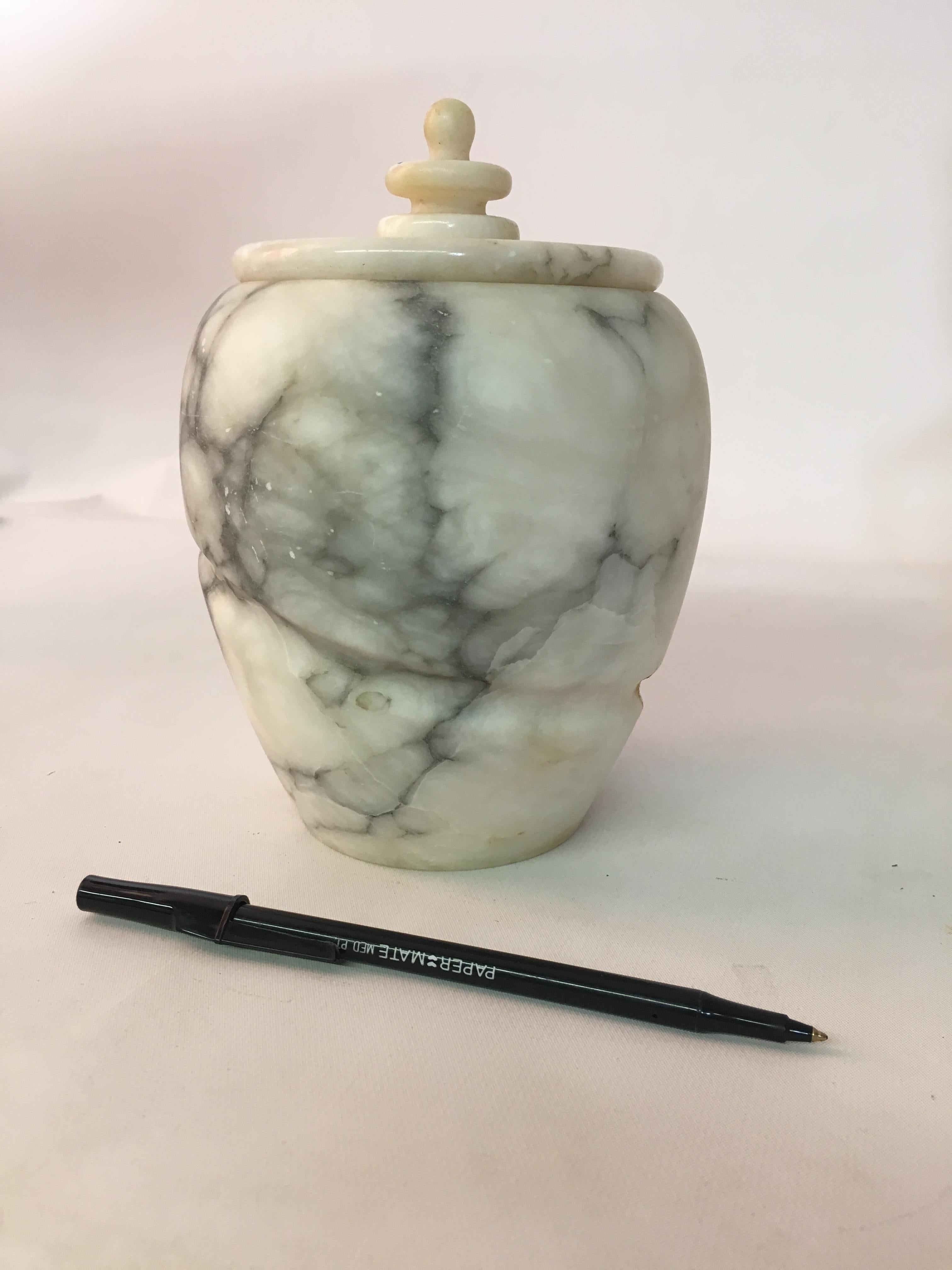 Three 1950s Carved Carrara Marble Canisters 4