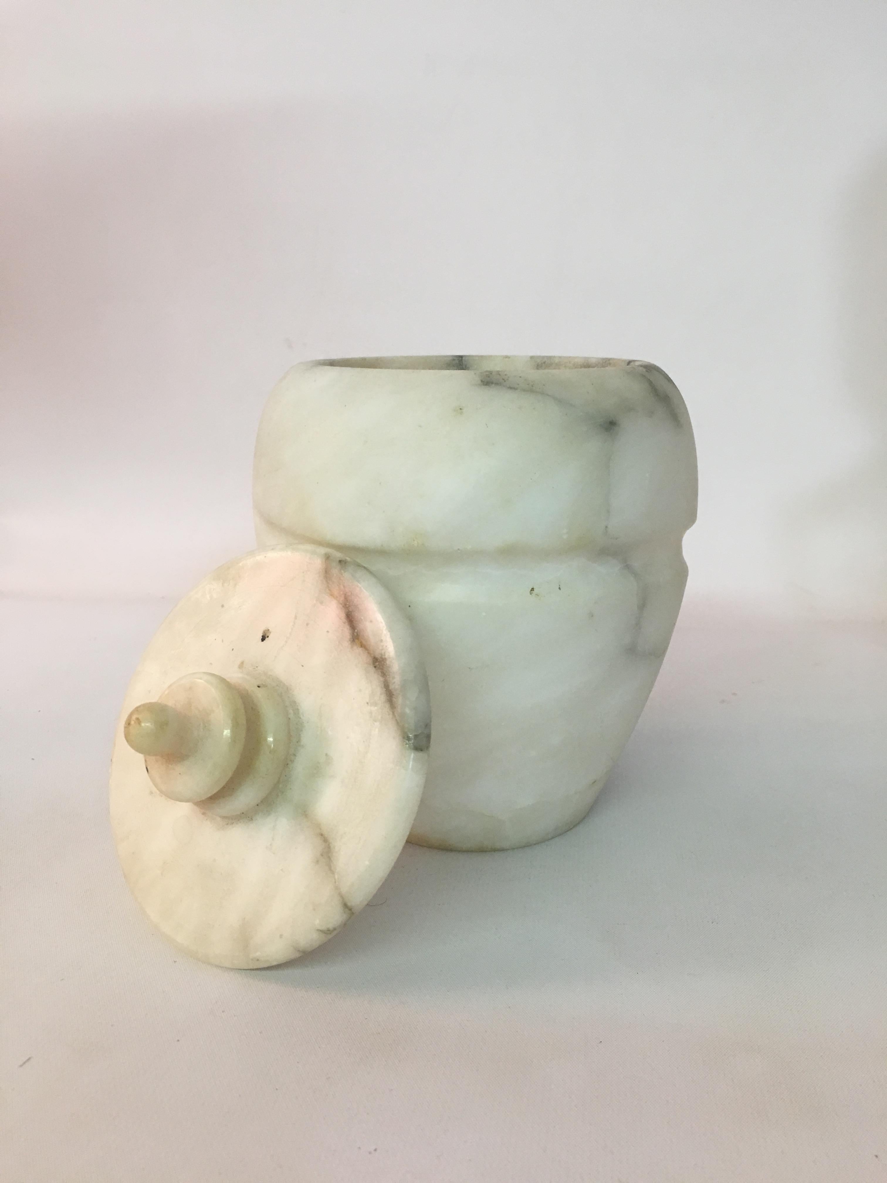 Three 1950s Carved Carrara Marble Canisters In Excellent Condition In Garnerville, NY