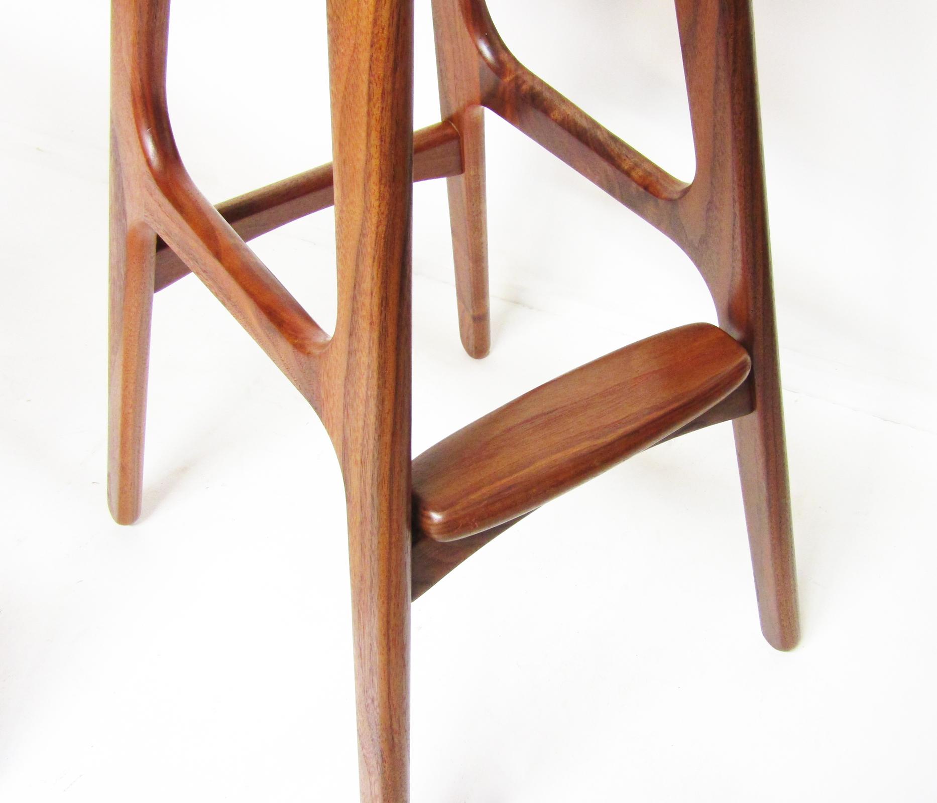 Three 1960s Danish Bar Or Kitchen Stools In Rosewood & Leather by Erik Buch For Sale 8