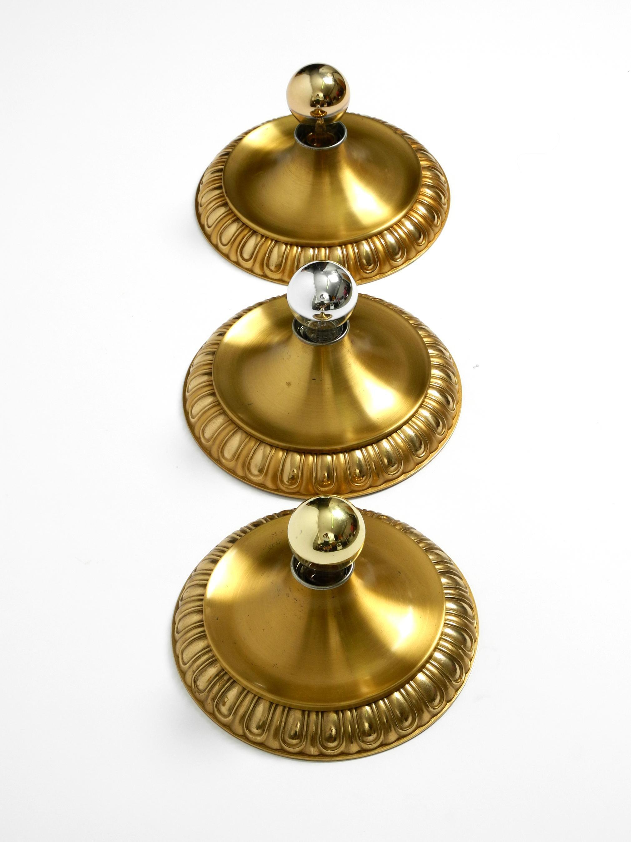 Three 1960's Space Age round  brass and metal wall or ceiling lamps by Sölken For Sale 4