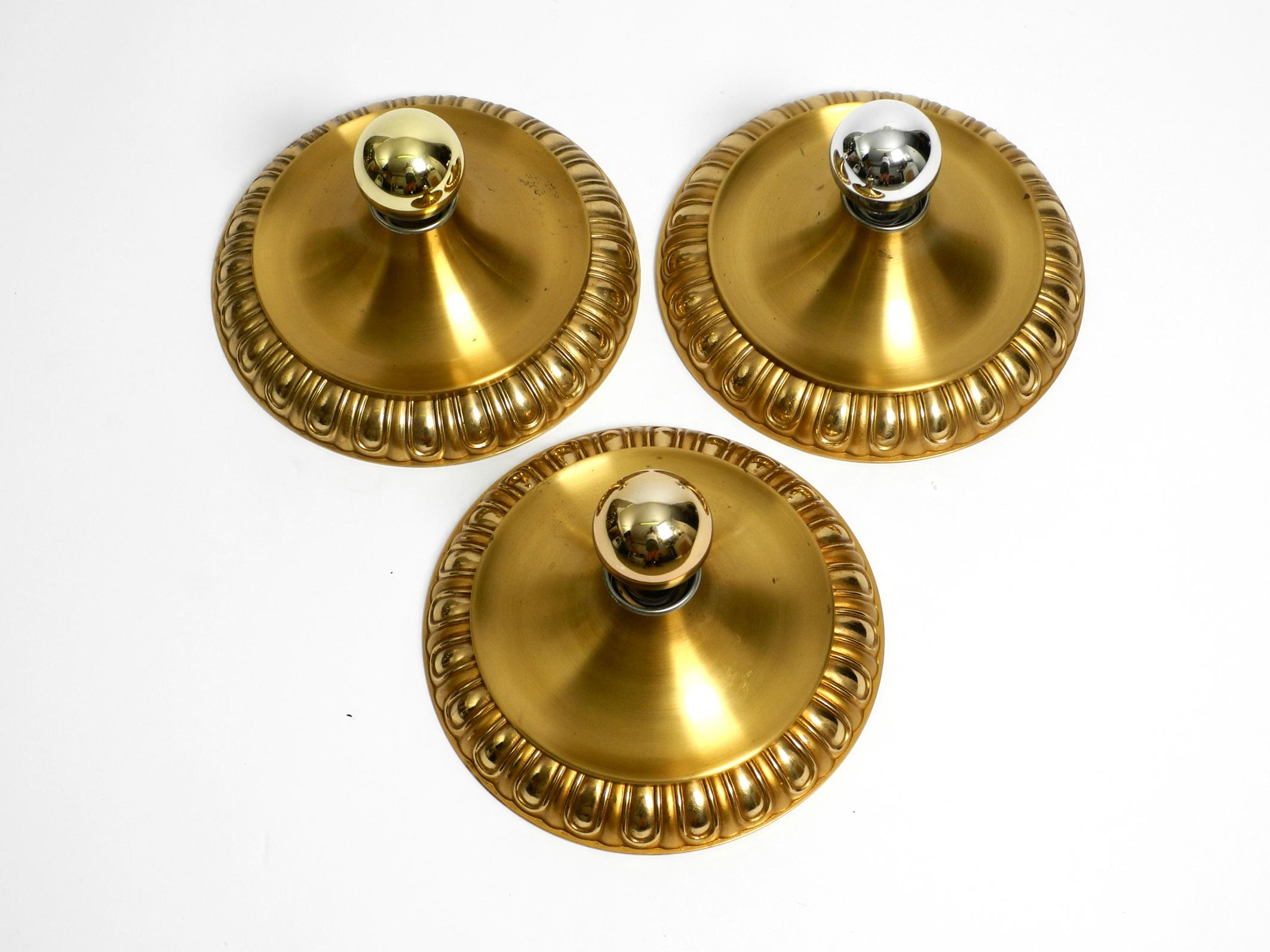 Three 1960's Space Age round  brass and metal wall or ceiling lamps by Sölken For Sale 5