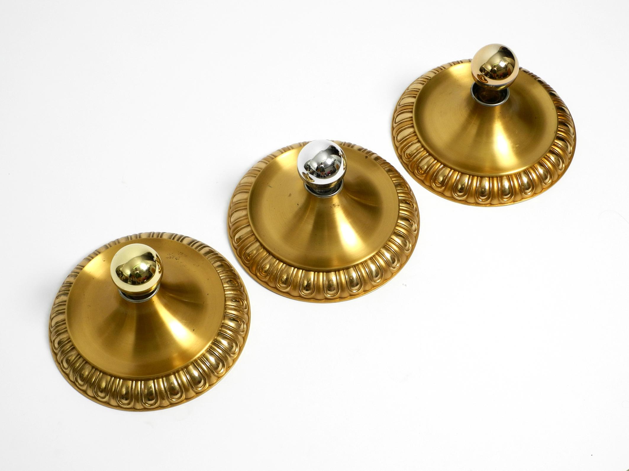 Three 1960's Space Age round  brass and metal wall or ceiling lamps by Sölken For Sale 8