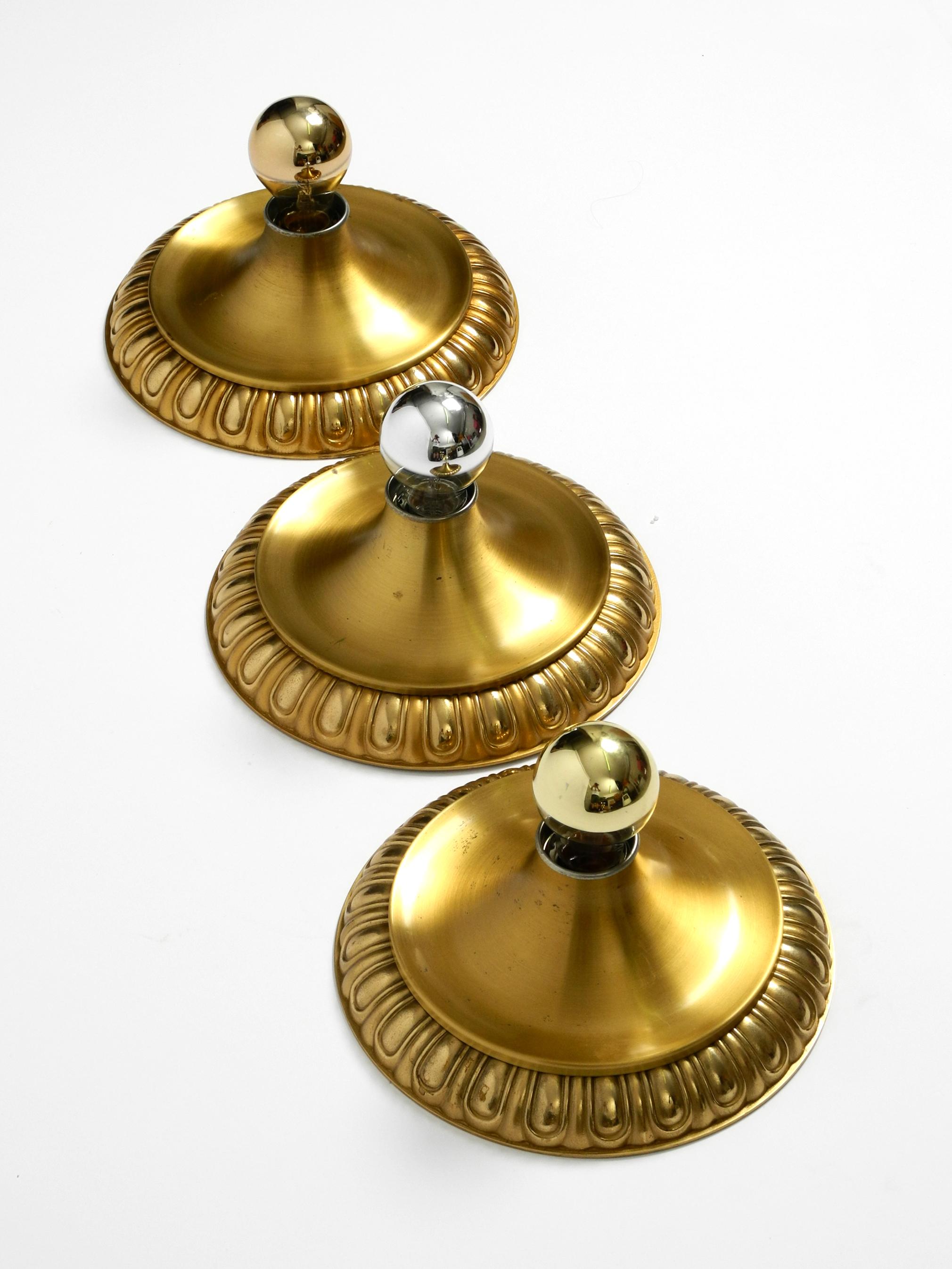 Three 1960's Space Age round  brass and metal wall or ceiling lamps by Sölken For Sale 3